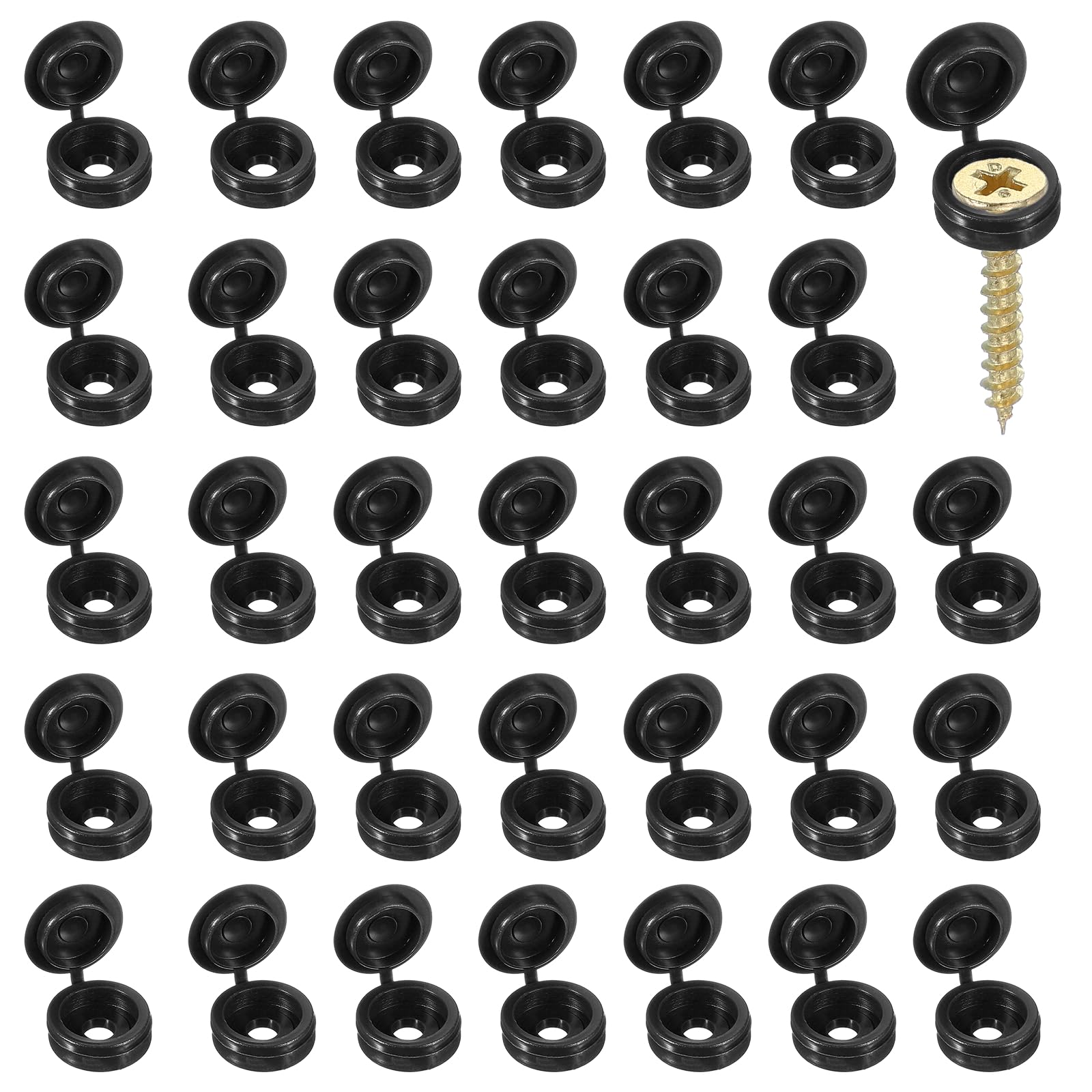 YELARXI Screw Snap Covers, Plastic Hinged Screw Cover Caps Shutter Screws Fold Snap Washer- Fitting for (Windows - Railings - Home Furniture - Cabinets) 4 mm & 200 Pack & Black