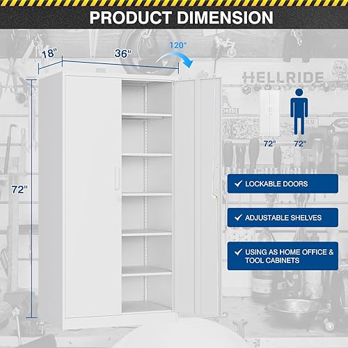 Miniatura 63 de Armario de almacenamiento de metal de 71 pulgadas con cerradura, resistente, gabinetes de herramientas de garaje con puertas y estantes, gabinete