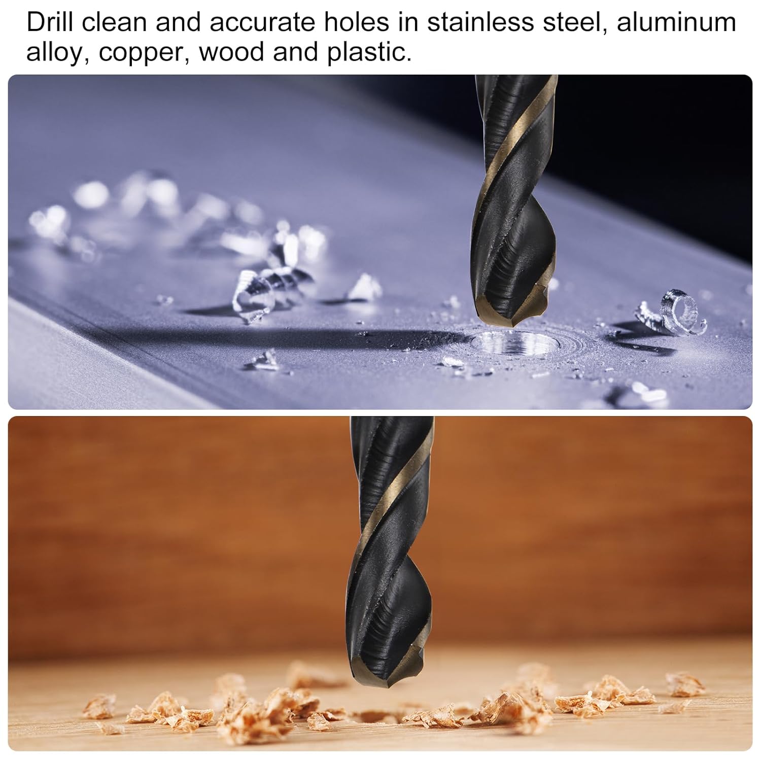 uxcell 6pcs Jobber Drill Bits 13mm Black Nitride & Gold Titanium Coated 4341 High Speed Steel (HSS) 135 Degree Split Point Twist Drill Bits for Stainless Steel Metal Plastic Wood