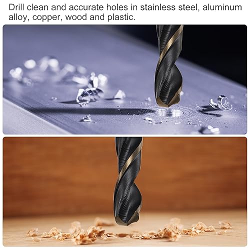 Miniatura 5 de uxcell Brocas Jobber de 0.354 in con revestimiento de titanio negro y acero de alta velocidad 4341 (HSS) Brocas helicoidales de punta dividida de