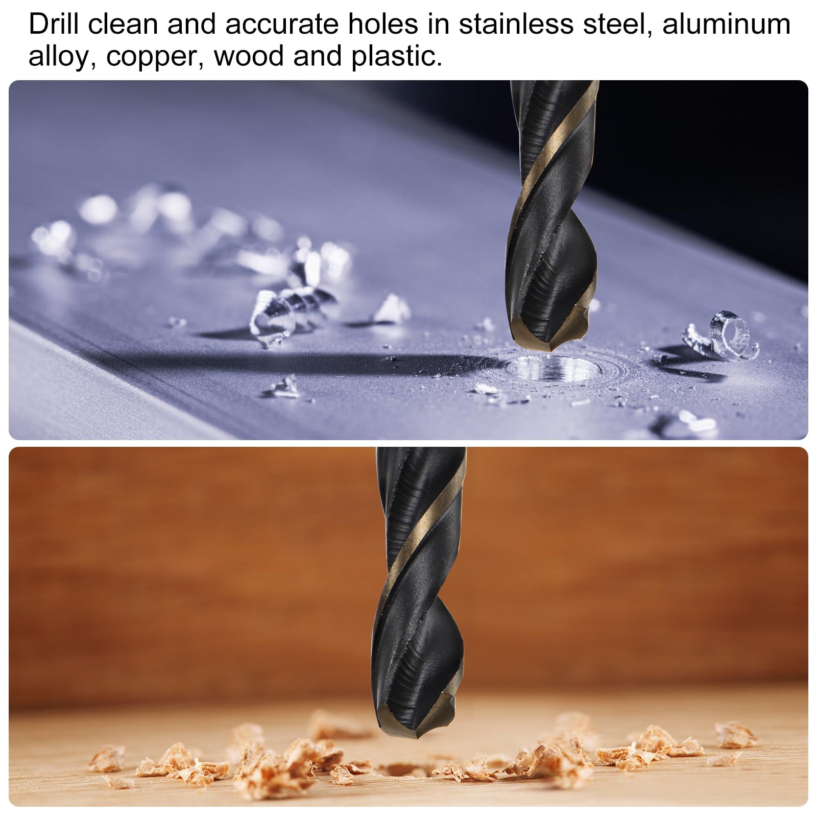 QUARKZMAN 12pz Punte Elicoidali 9mm Acciaio ad Alta Velocità (Hss) Rivestite Nitruro Nero e Titanio Dorato 4341 Punte Trapano Elicoidali a Punto Diviso 135 Gradi per Acciaio Inox Metallo