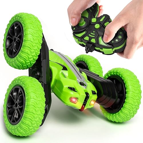 Zyerch Coche RC, juguete de auto de acrobacias de tracción en 4 ruedas para niños, rastreadores RC Hobby, auto giratorio de doble cara con control