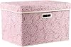 Prandom Storage Boxes with Lids Large.Rose Pattern Fabric Decorative Storage Box, Really Useful Box,Clothing Storage,Cubes Organizers,Collapsible,Stackable,45x30x30cm, Pink[1-Pack]