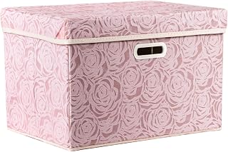 Prandom Large Collapsible Storage Bin with Lid - Pink Fabric Cube Organizer 17.7x11.8x11.8 Inch Handles for Bedroom Closet Living Room