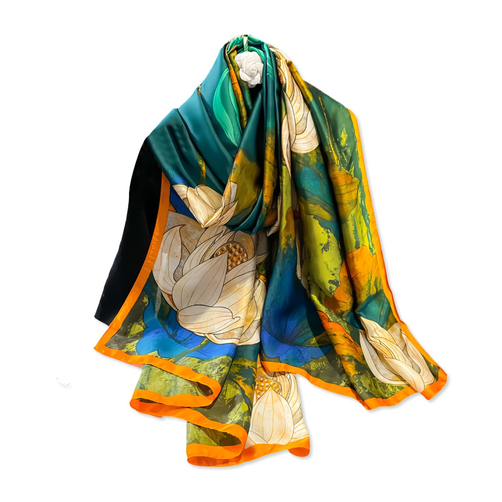 LumiSyne Silk Scarf For Women Colorful Flower Printed Artistic Oil Painting Pattern Satin Long Scarves Sunscreen Shawls Lightweight Warm Stole Wrap All Season