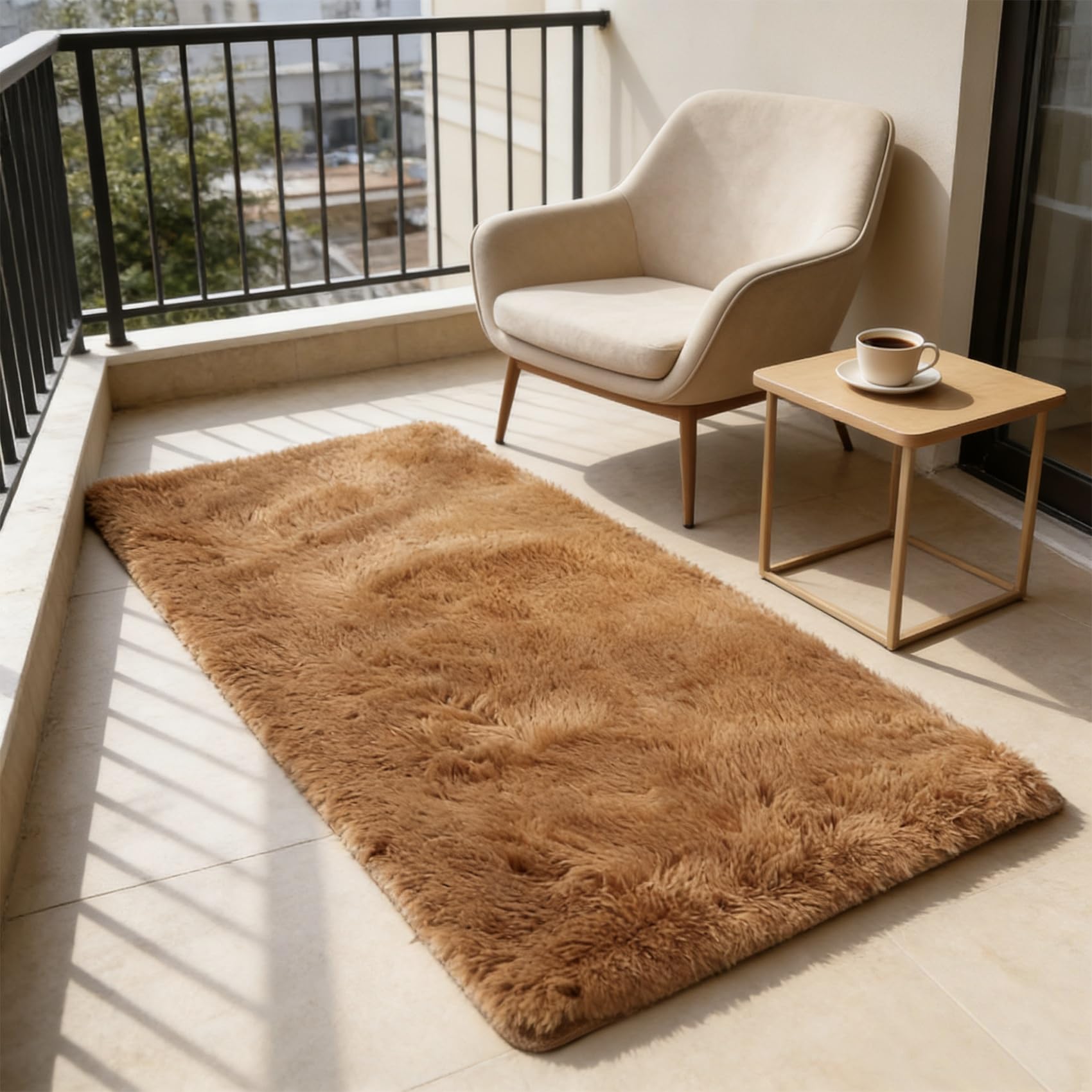 Tapis de salon poils longs marron moderne et grand tapis chambre 164x90