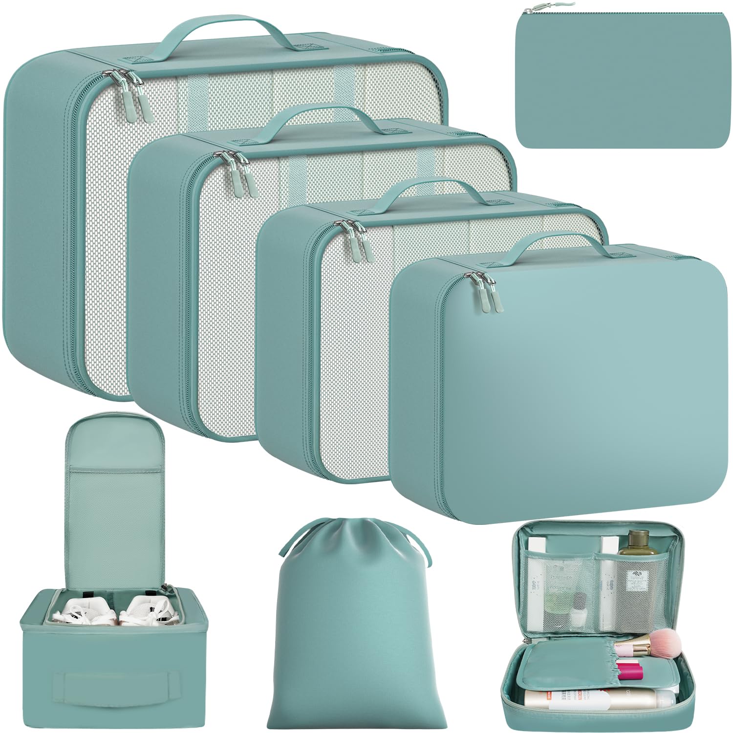 BAGAIL 8 Set Packing Cubes Luggage Packing Organizers for Travel Accessories-Dusty Blue