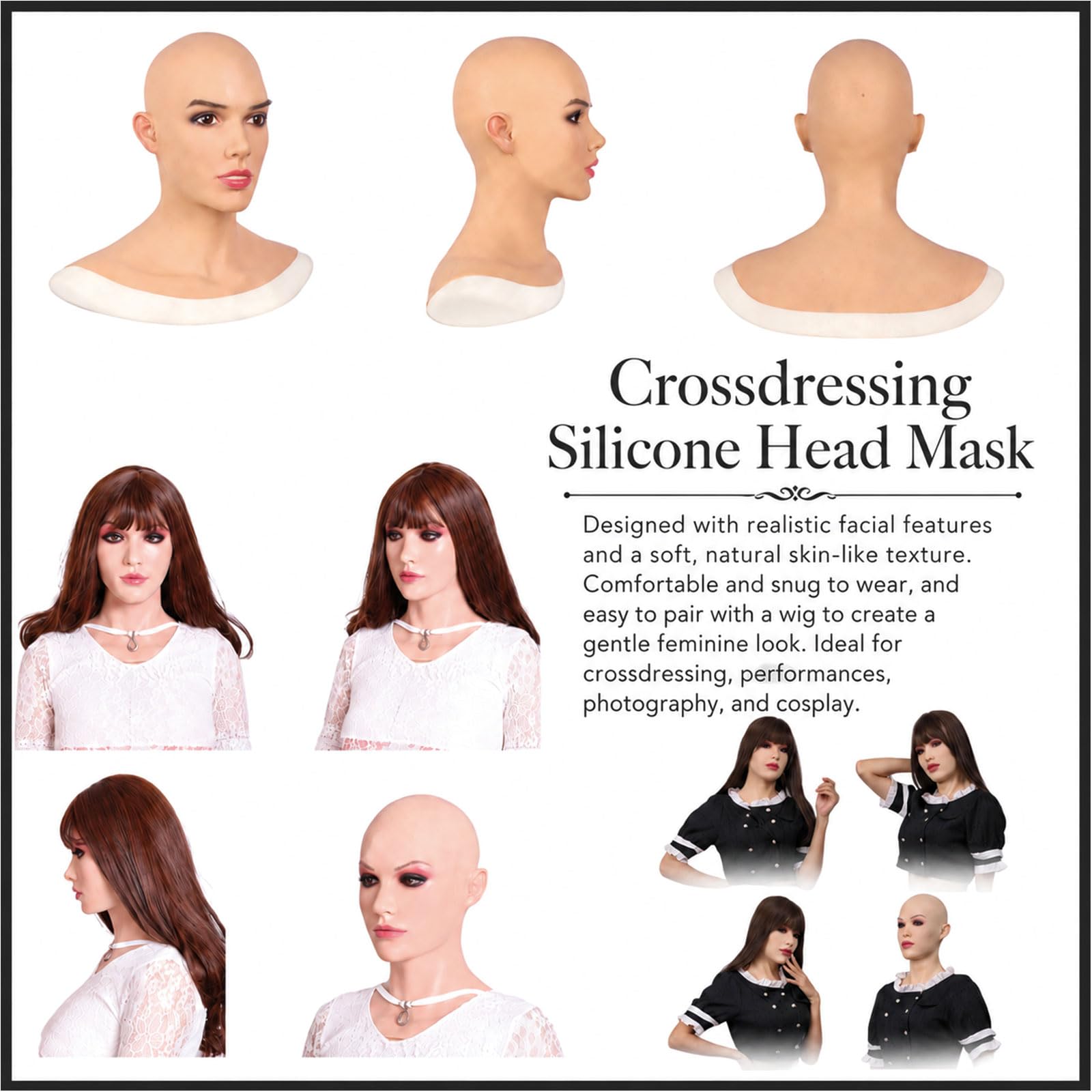 Realistische Silikon-Frauenmaske mit Make-up, Vollkopfmaske für Cosplay | Realistischer Frauenlook aus weichem Silikon mit Make-up, ideal für Crossdresser, Drag, Cosplay, Halloween und Partys