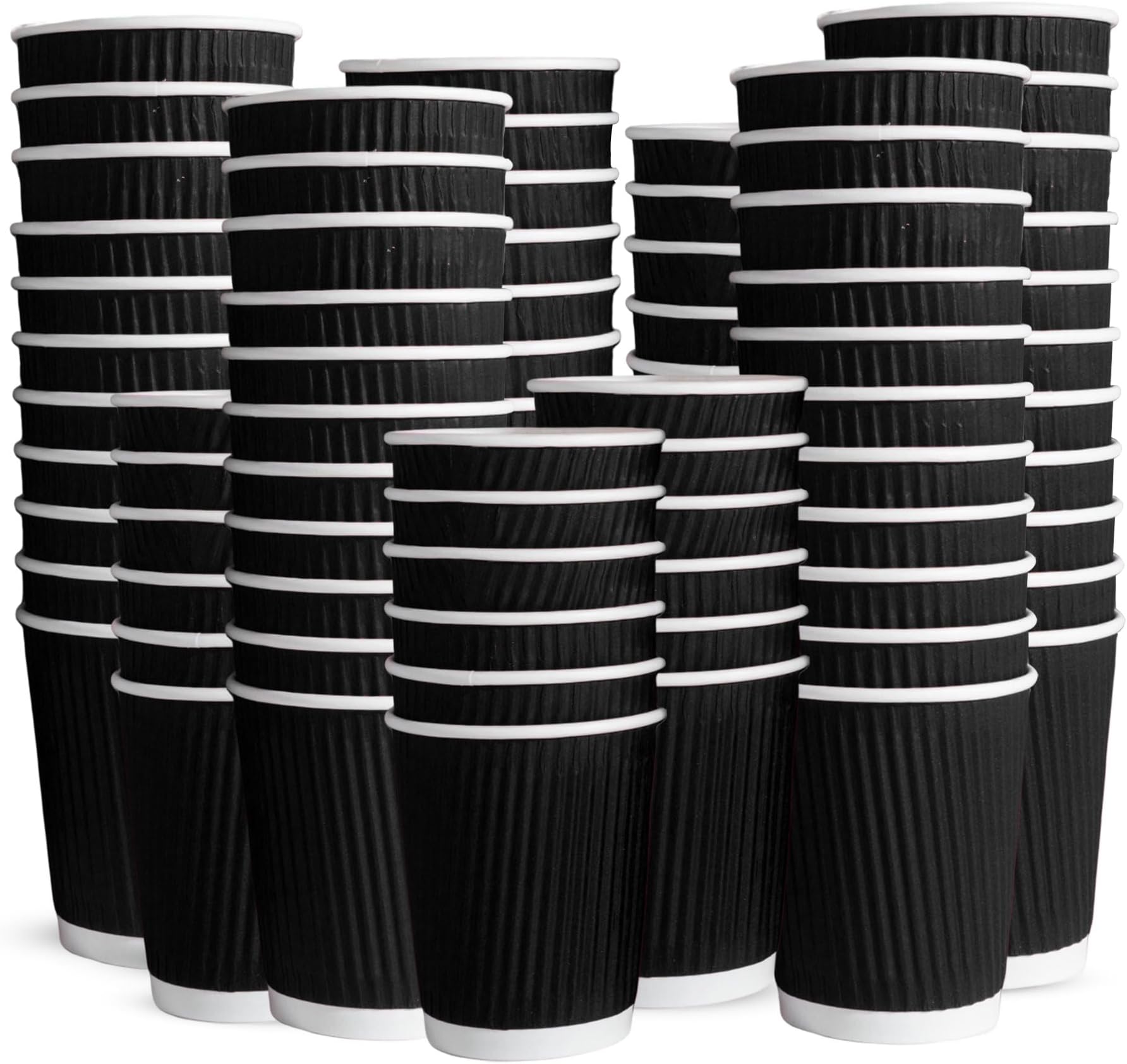 CHEF ROYALE 30x 8oz Black Disposable Coffee Cups Without Lids - Insulated Triple Walled Takeaway Cups for Hot and Cold Drinks - Ripple Cups for Christmas, Birthdays, Parties (30, Black)