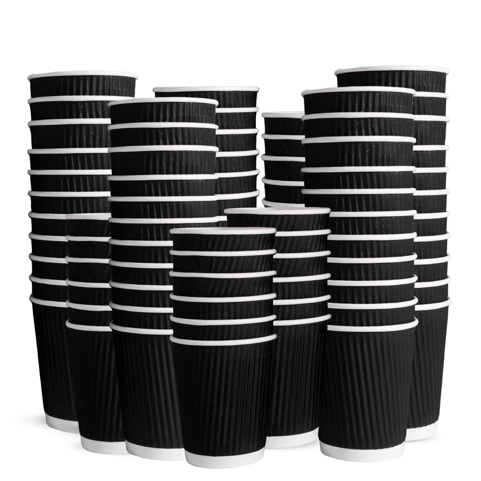 CHEF ROYALE 50x 8oz Black Ripple Disposable Coffee Cups Without Lids -Insulated Triple Walled Takeaway Coffee Cups-Disposable Cups for Hot and Cold Drinks for Christmas,Birthdays Parties (50, 8oz)