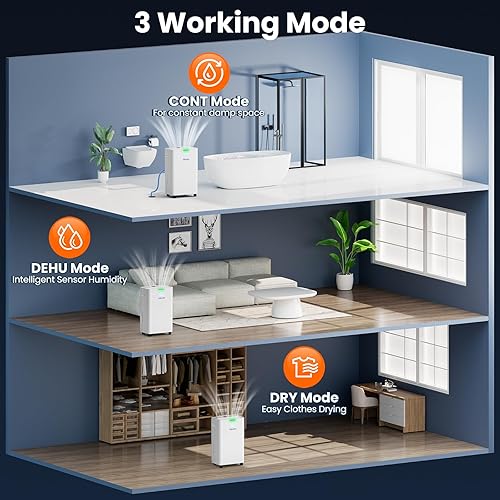 Miniatura 8 de Deshumidificador DGUAM de 4500 pies cuadrados, deshumidificador de 80 pintas para sótano con manguera de drenaje, deshumidificadores inteligentes