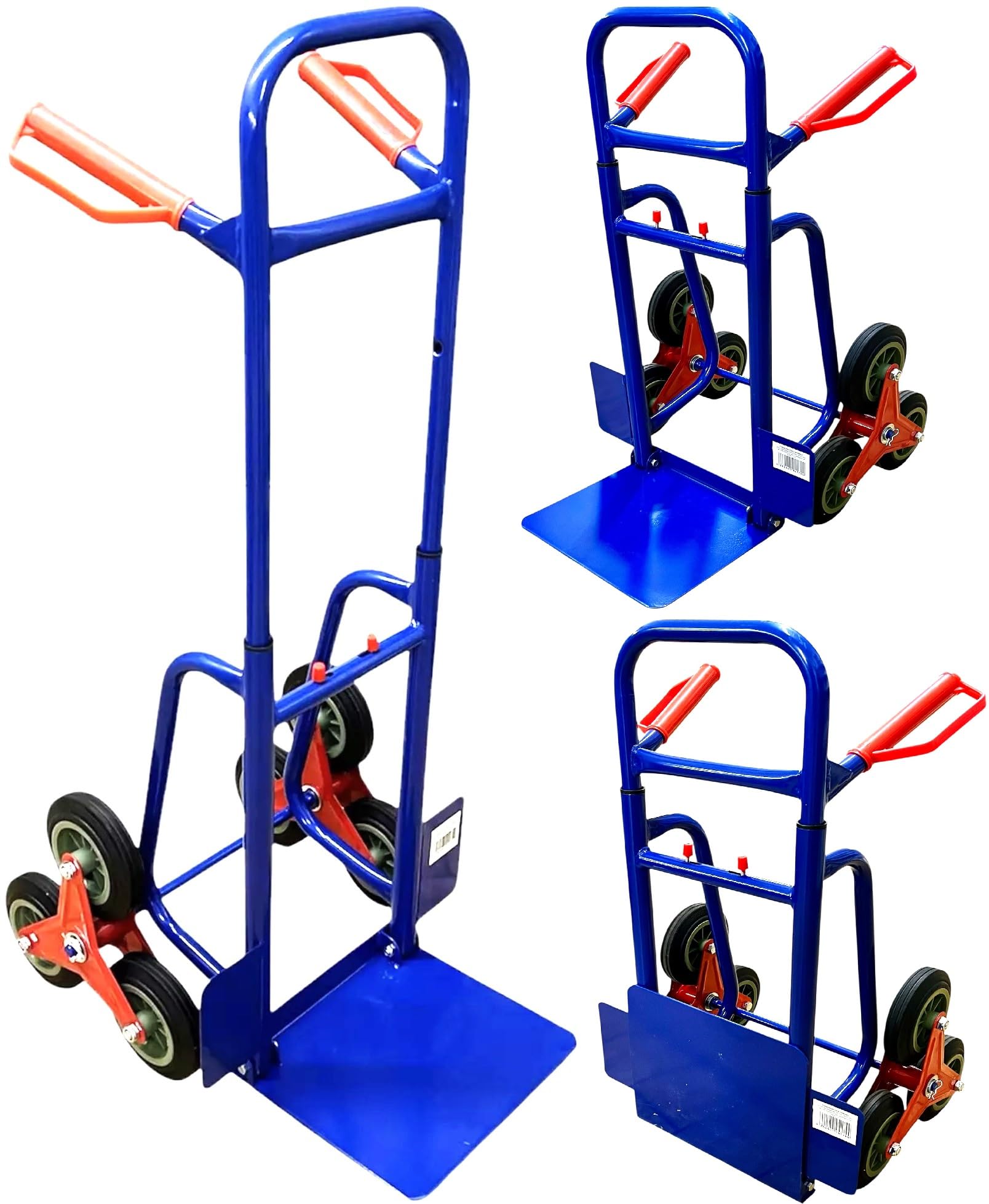 KOVA® Treppensteiger klappbar & ausziehbar, max. 200 kg, Sackkarre, Pulverbeschichtet Blau Transportkarre Stapelkarre Karre, 6X Sackkarrenrad Vollgummi PU Reifen - Treppensackkarre