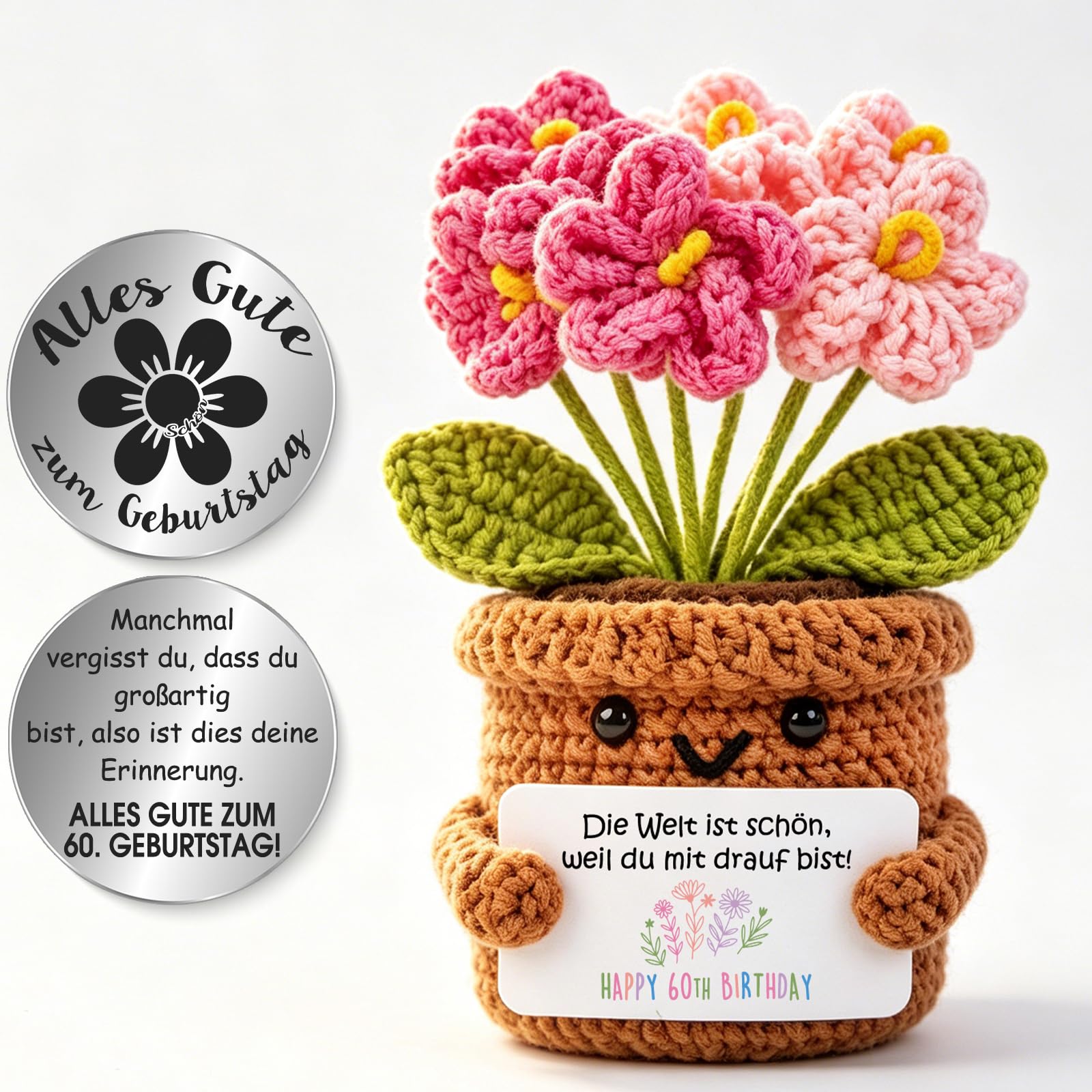Tixlux Pocket Hug Positive Pflanze, Kreative Strickwolle Pflanze Puppe und Kleine Umarmung Glücksbringer, Mutmacher Geschenk, Gute Besserung Geschenk, Einschulung Geschenk