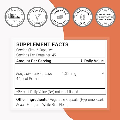 Miniatura 4 de Supersmart - Extracto de leucotomos de polipodio 1000 mg por día, protección natural para el verano y el cuidado de la piel, antienvejecimiento y