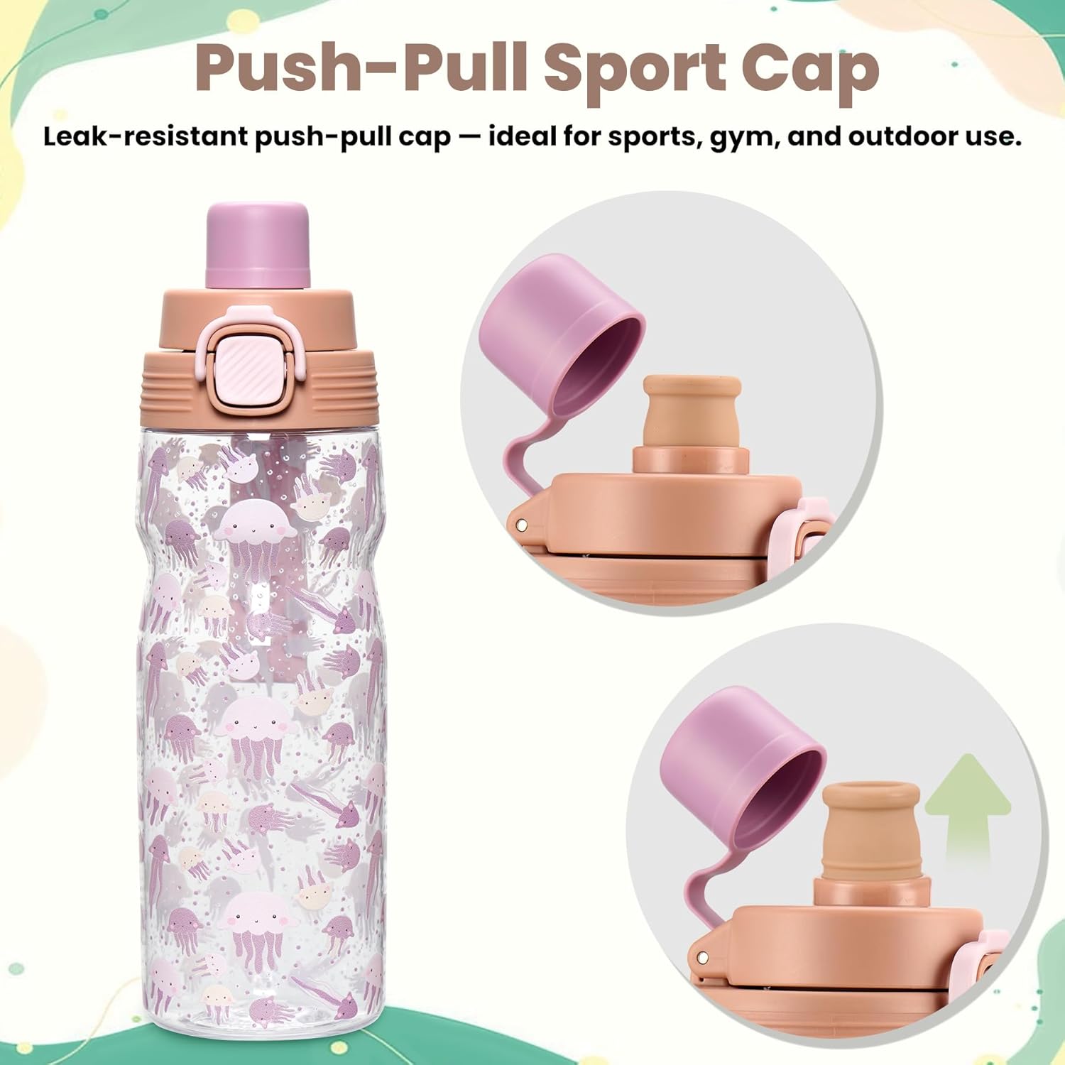 PIQUEBAR Kids insulated Water Bottle 17oz & Sport Water Bottle 24oz Set, Stainless Steel Metal Vacuum Water Bottles, Leakproof Tritan Sport Water Bottles for School Boys Girls, Pink Jellyfish - Image 5