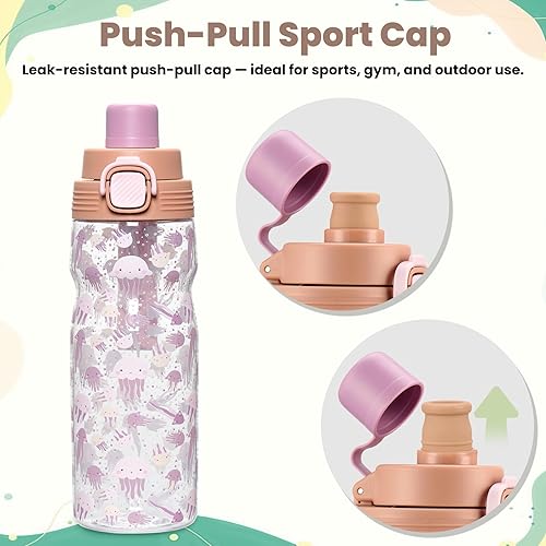 Miniatura 5 de PIQUEBAR Botella de agua aislada para niños de 17 onzas y botella de agua deportiva de 24 onzas, botellas de agua de metal al vacío de acero