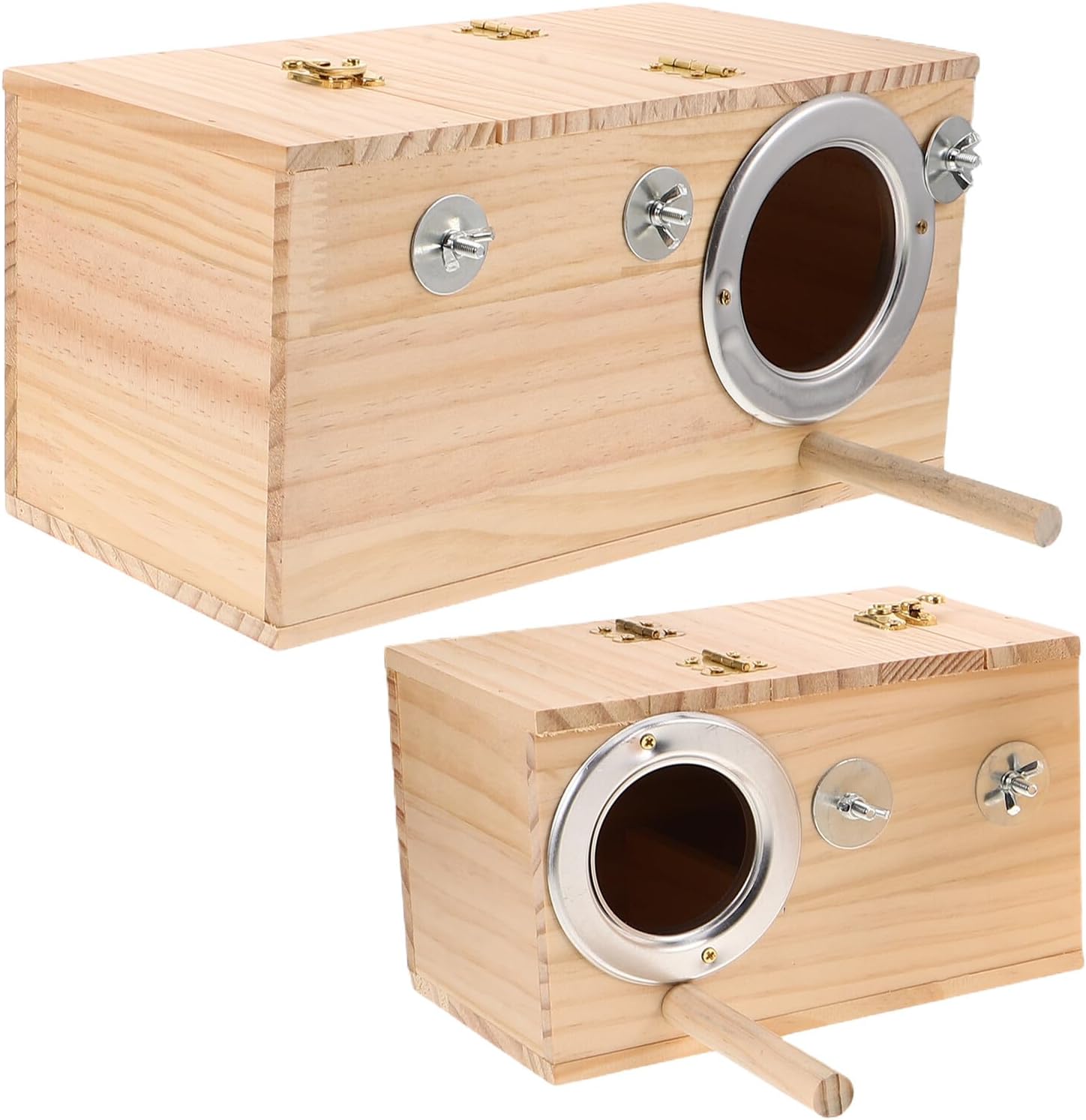 NUOBESTY Parrot Hanging Nesting Box Set, 2pcs Wooden Breeding Boxes for Cockatiels and Lovebirds, Small and Large Horizontal Bird Nest for Birdcage Accessories and Indoor Aviary