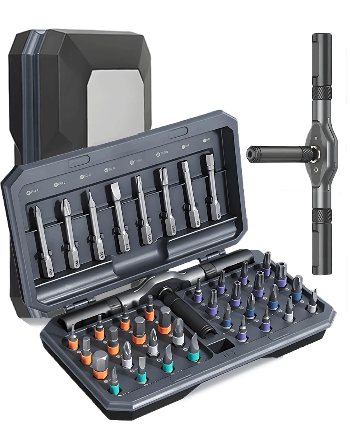Ensemble de tournevis à cliquet 42 en 1, ensemble de tournevis magnétiques, ensemble de tournevis magnétiques multi-embouts avec poignée à cliquet amovible, kit d'outils de réparation compact et