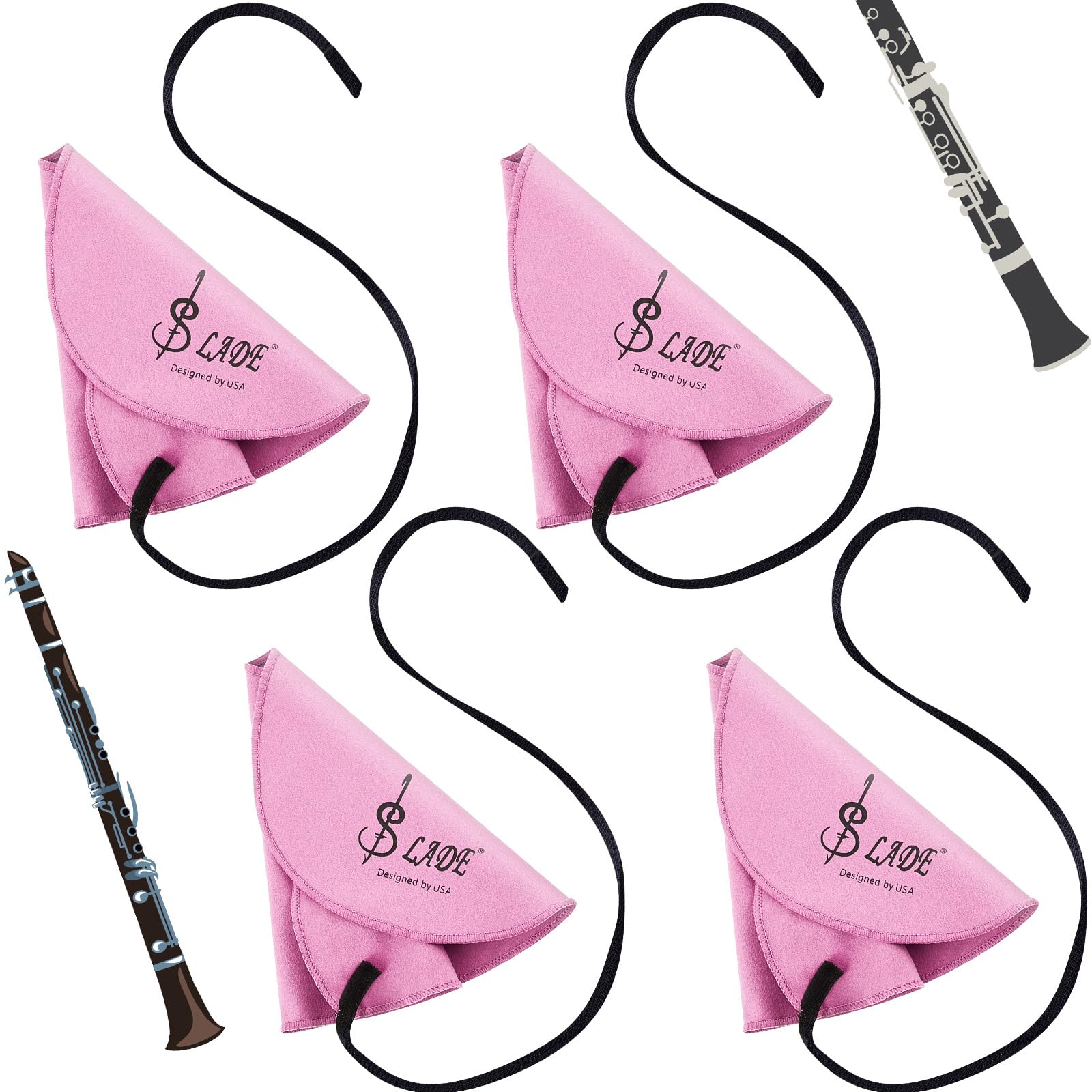 Yinder 8 Clarinet Swab Cloth Clarinet Cleaner Cleaning,Pink