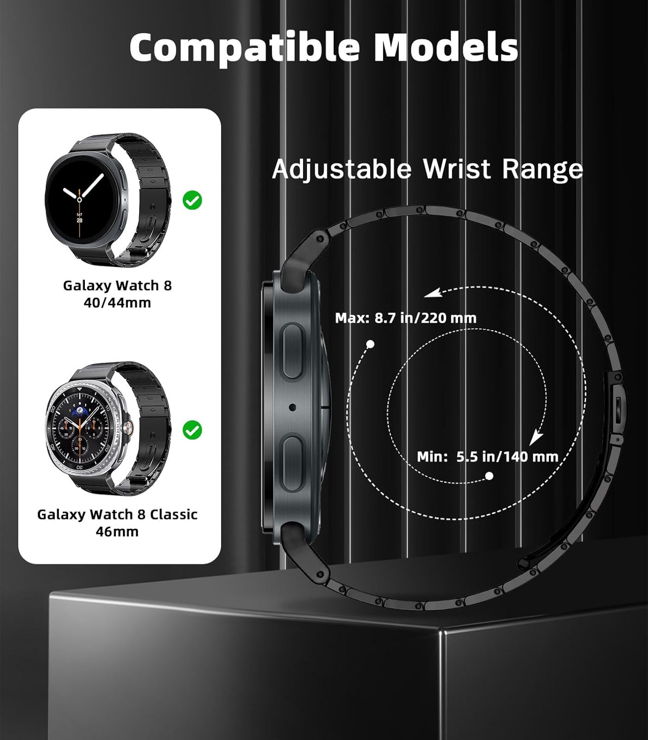 MoKo Metal Band for Samsung Galaxy Watch 8 Band 40mm 44mm/Galaxy Watch 8 Classic 46mm, Business Stainless Steel Strap Adjustable Metal Wristband Replacement for Men Women - Image 2