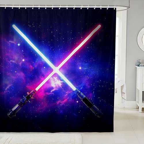 Manfei Cortinas de ducha con sable de luz, cortinas de baño con espada de sable de luz para niños, adolescentes, decoración de habitación de niños, Manfei Cortinas de ducha con sable de luz, cortinas de baño con espada de sable de luz para niños, adolescentes, decoración de habitación de niños,