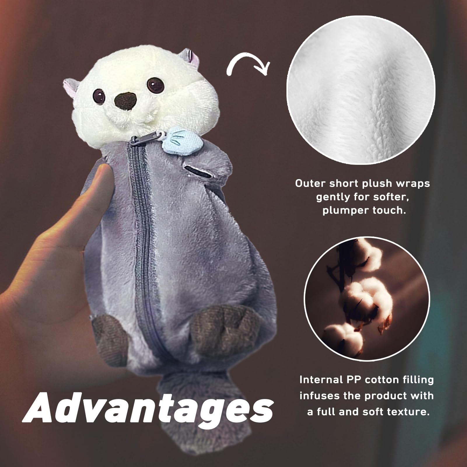 Pencil Case, Cute Pencil Pouch, Pen Bag Case, Plush Large Capacity Storage Bag, Zipper Pen Pouch for Girl and Boy (Sea otter)