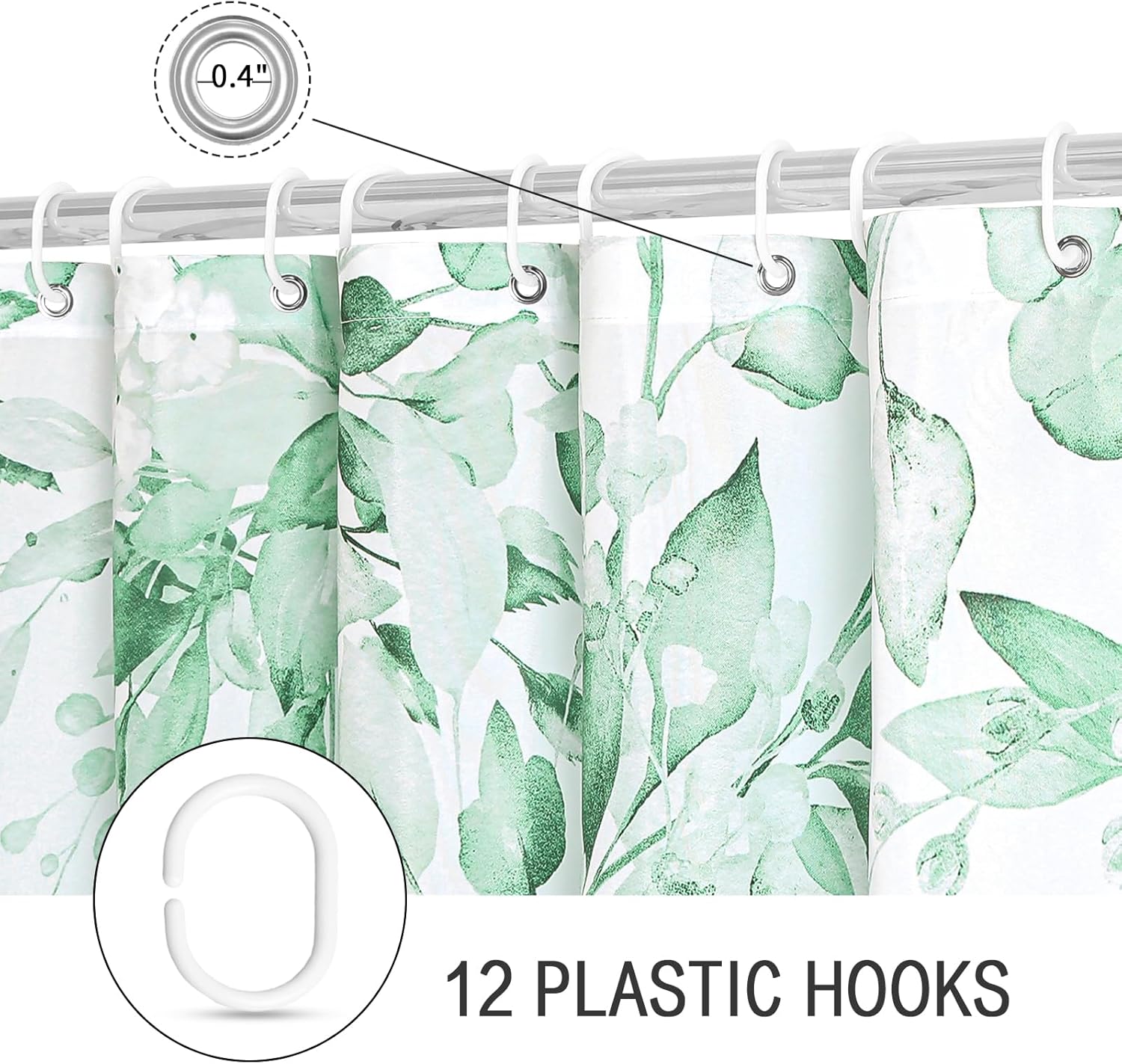 Gibelle Extra Long Shower Curtain 72 x 84, Tall Mint Green Floral Shower Curtain for Bathroom, Watercolor Plant Eucalyptus Leaves Fabric Shower Curtain Set