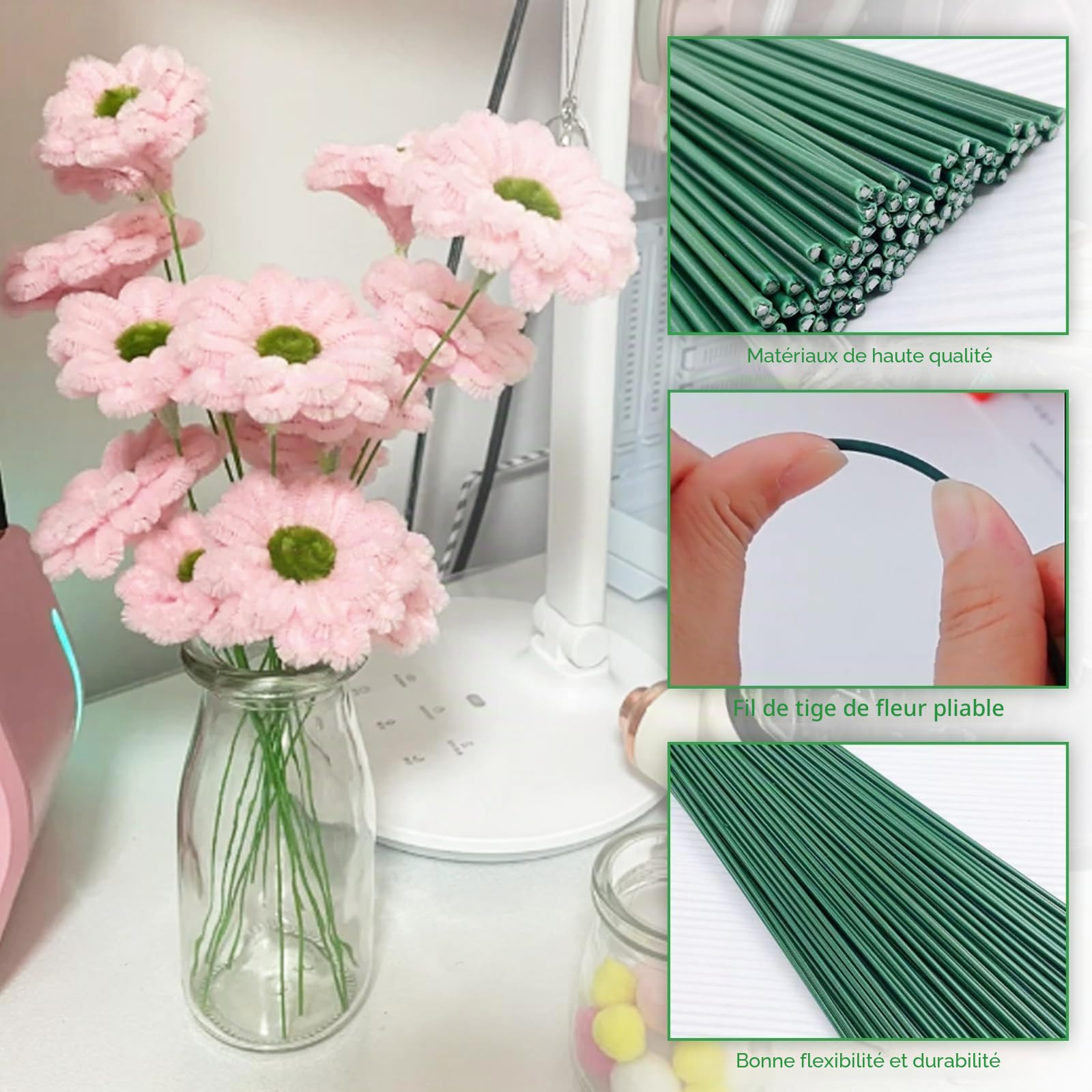 Lot De 110 Tiges De Fleurs Artificielles En Fer – 30 Cm, Faciles à Plier – Vert, Pour Bouquets, Couronnes, Plantes En Pot – Art Floral Et Loisirs Créatifs