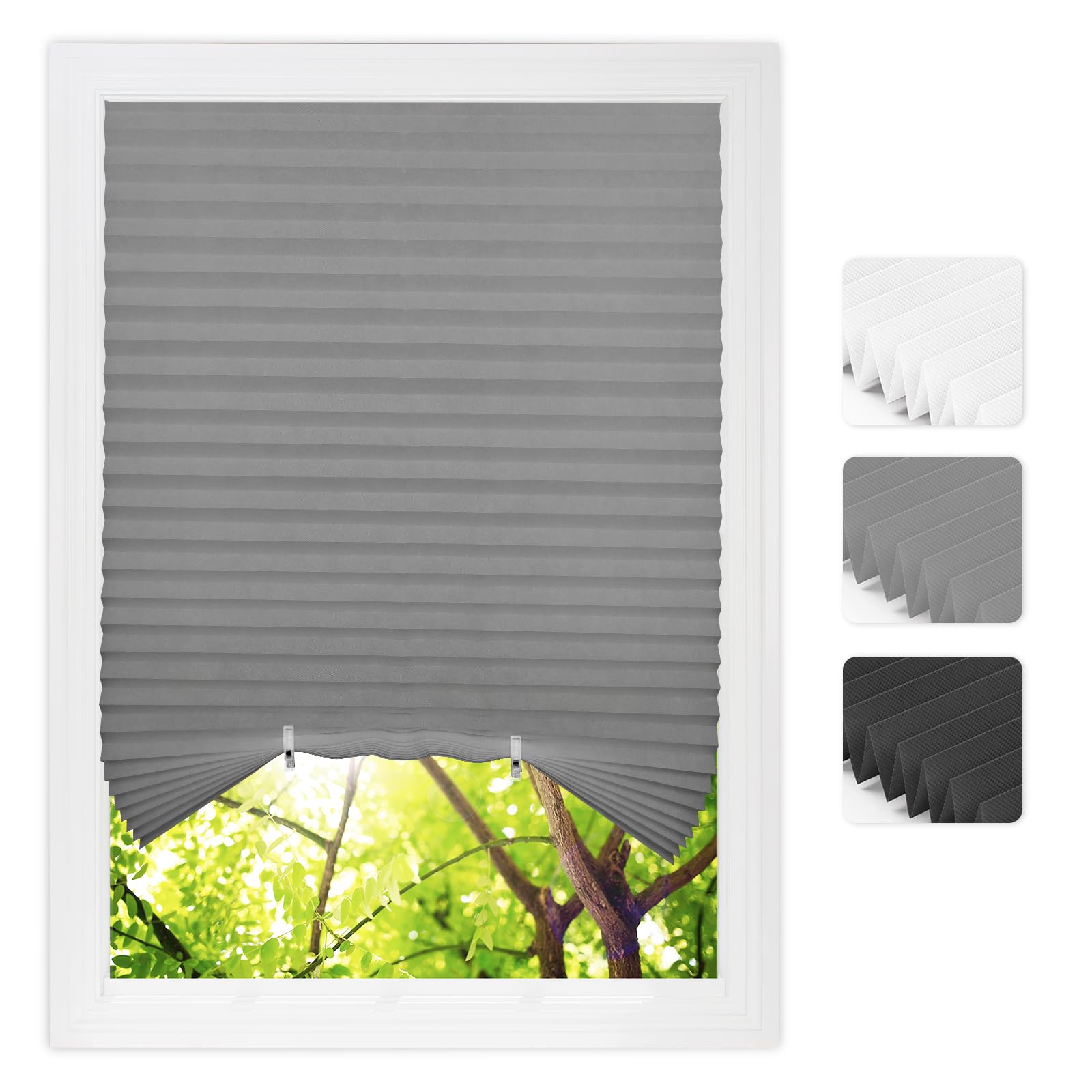 Photo 1 of 2 Pack Temporary Blinds Pleated Window Shades Cordless Blinds Light Filtering Fabric