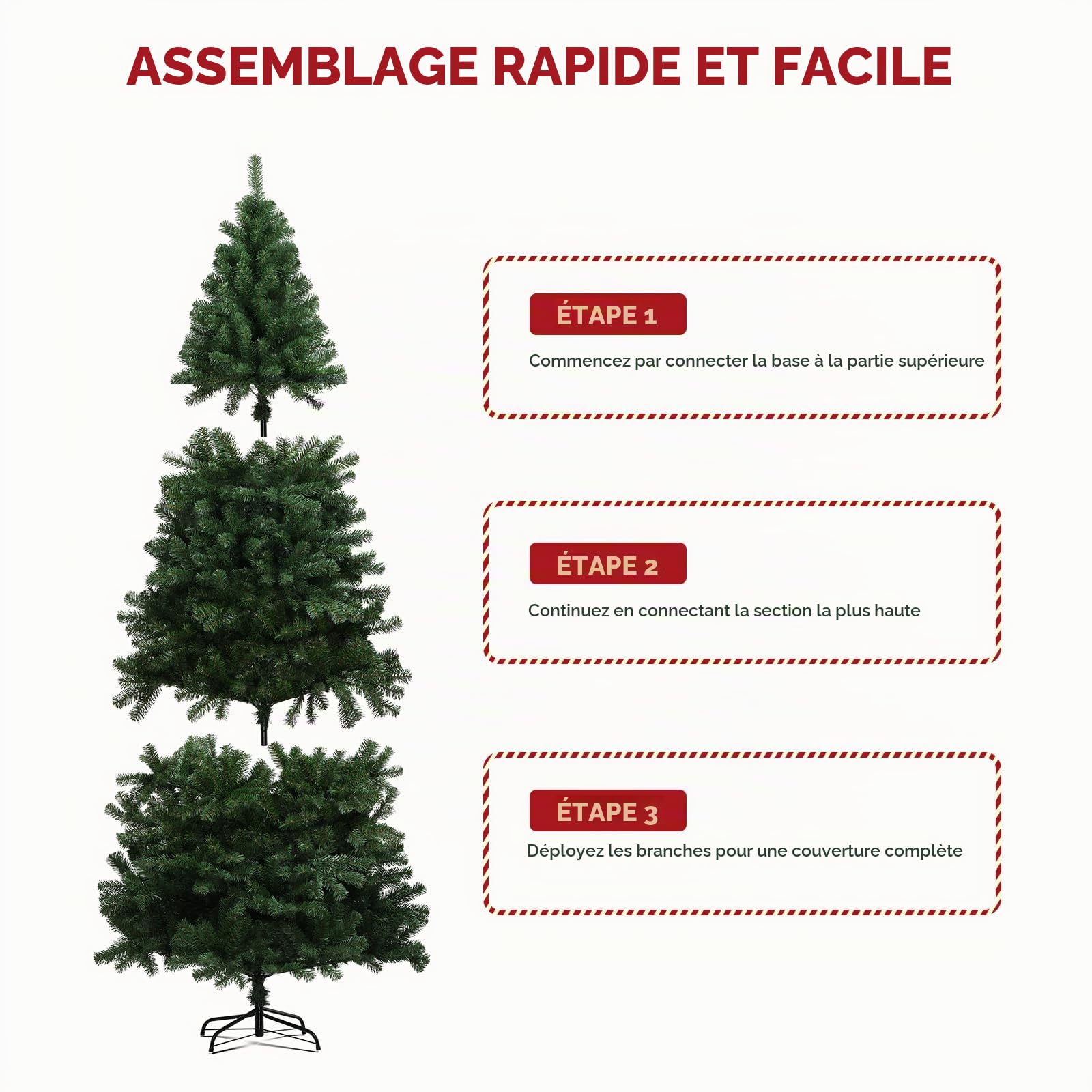 GTPLAYER Sapin de Noël artificiel - Décoration de Noël - 195 cm - Matériau PVC avec plus de 1000 pointes - Branches épaisses avec nœuds décoratifs et cartes de vœux - Support en métal solide - Vert