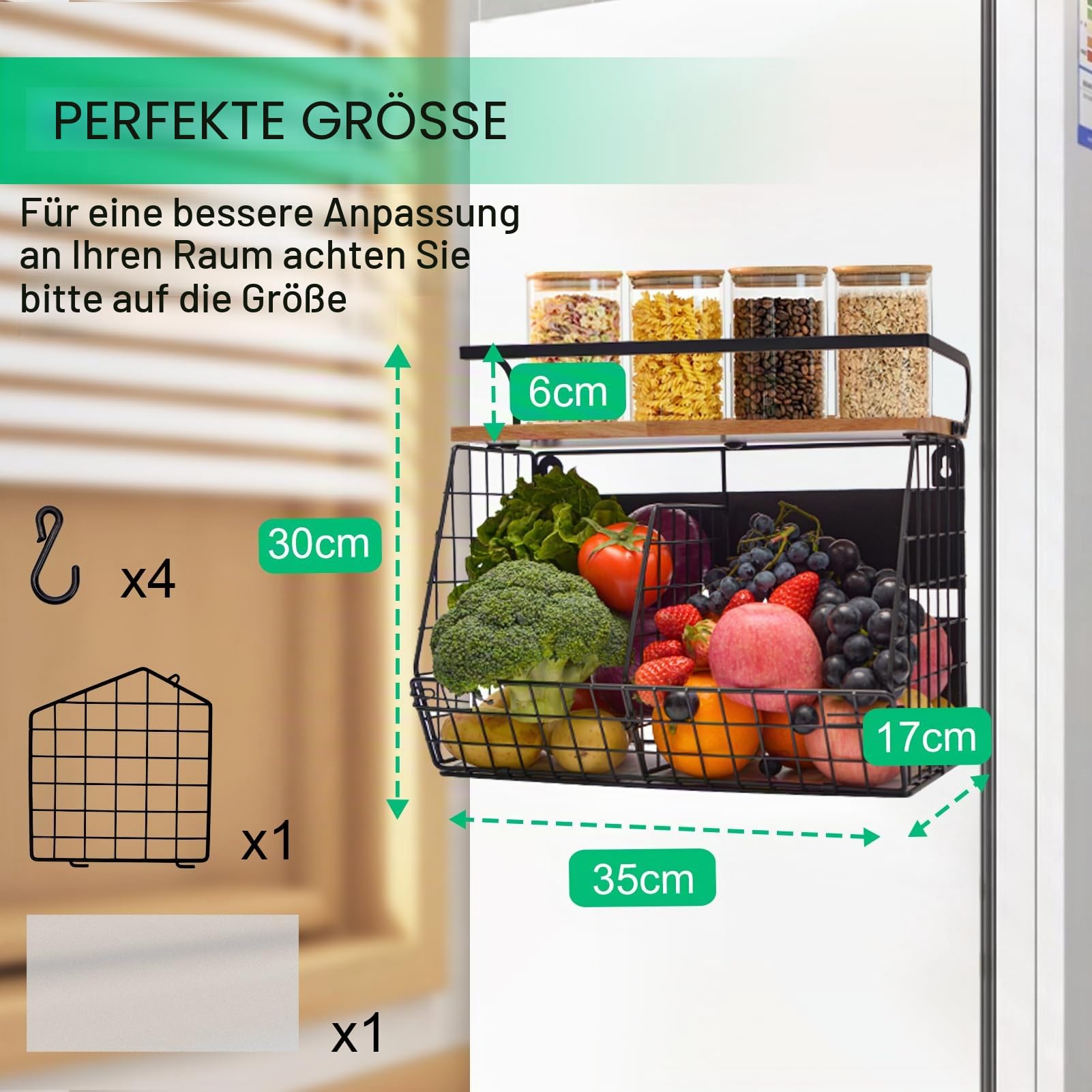 Lermende Magnetregal Kühlschrank 2-in-1 Obstkorb Gewürzregal - 2 Pack
