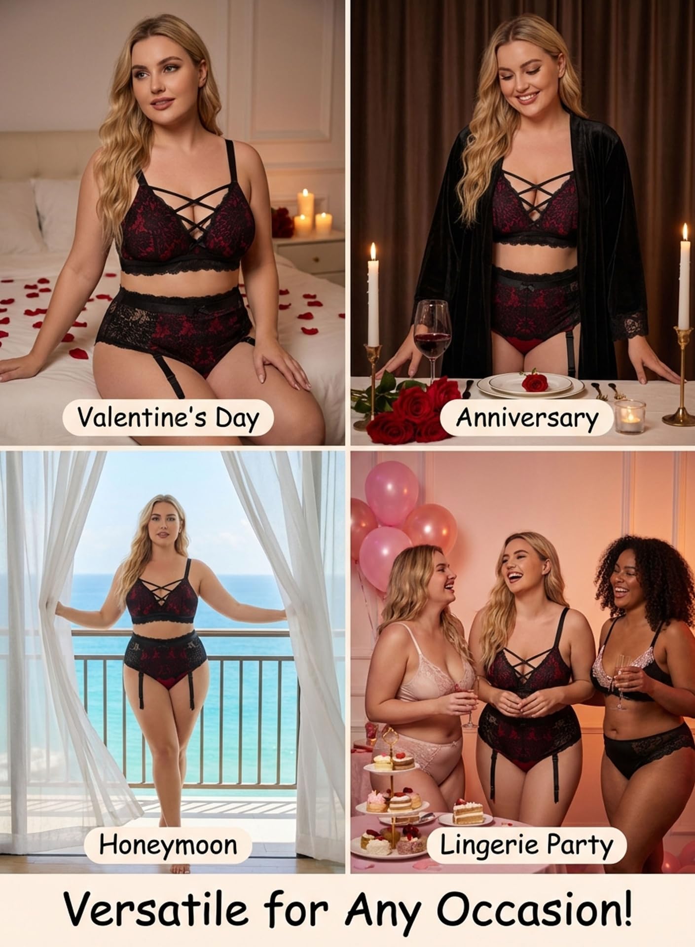 Wishly | EVELUST Plus Size Lingerie for Women - Sexy Luxe Criss-cross Bra  Lace Cup Classic Underwear High Waisted Suspender Set