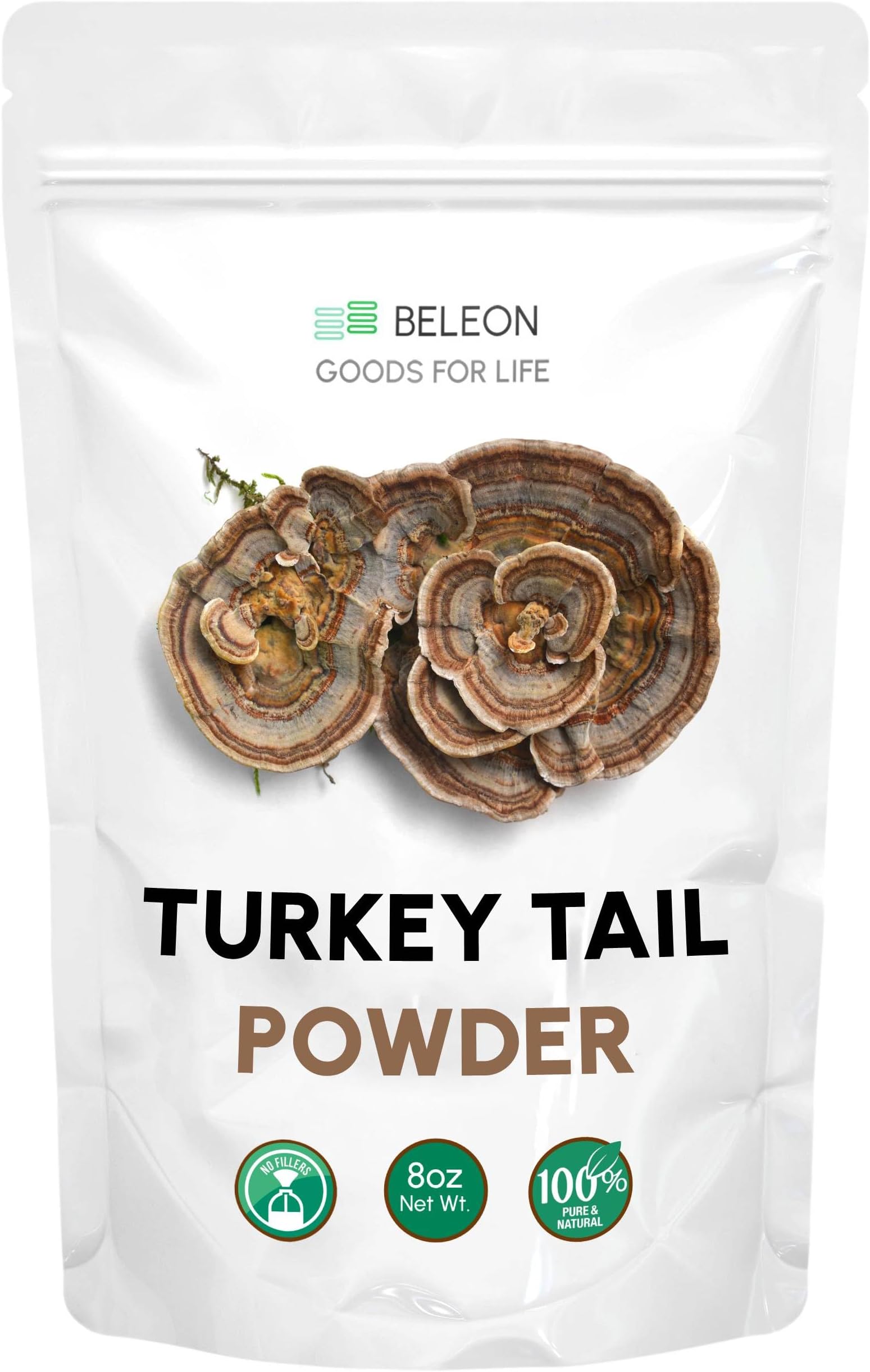Turkey Tail Mushroom Powder 8 oz - Natural Mushroom Supplement, Contains PSP and PSK, Pet Friendly