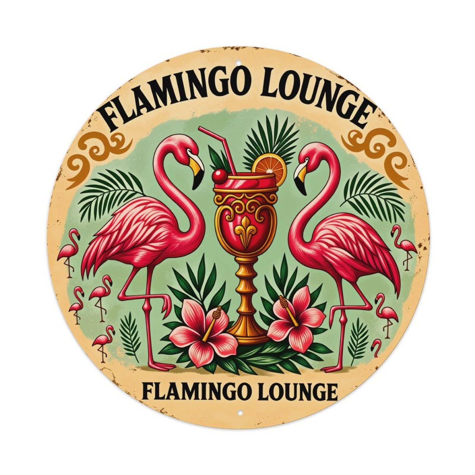Flamingo Cocktail Tropical Leaves Flowers Metal Tin Sign Vintage Garden Bedroom Cafe Bar Man Cave Home Wall Decor Metal Poster 8x8 inches