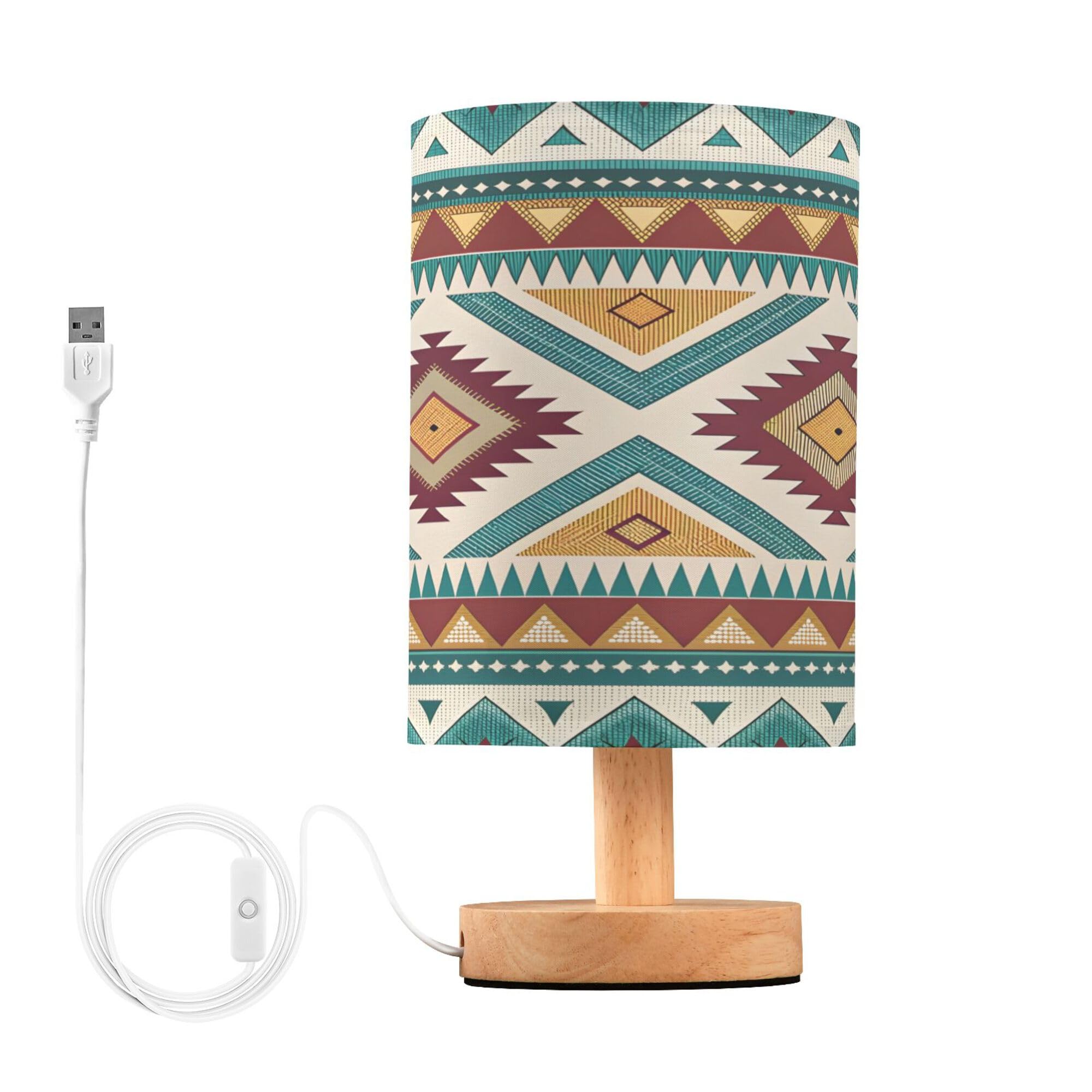 Ttgoth A Southern Ztec Navajo Bedside Table Lamp For Bedroom Small Nightstand Lamp Led Desk Lamp With Usb Ports Nd Fabric Shade For Living Room, Dorm, Home, Office