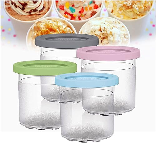 Creami Pints and Lids - 4 Pack, for Ninja Creami Accessories, Pint Containers Safe and Leak Proof Compatible NC301 NC300 NC299AMZ Series Ice Cream