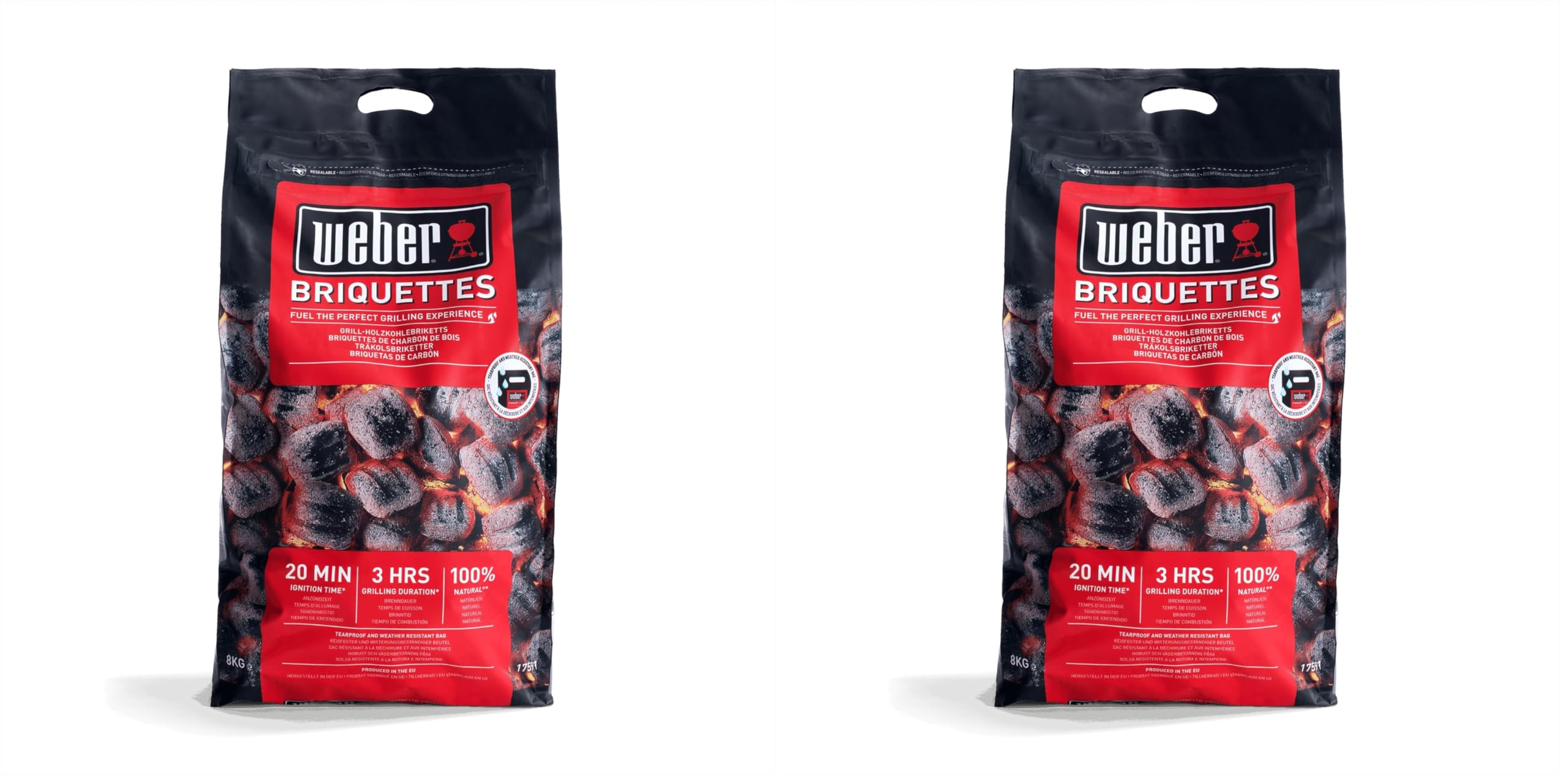 Weber 1759180 Holzkohle Briketts, 40.5 x 35 x 17 cm, Schwarz (Packung mit 2)