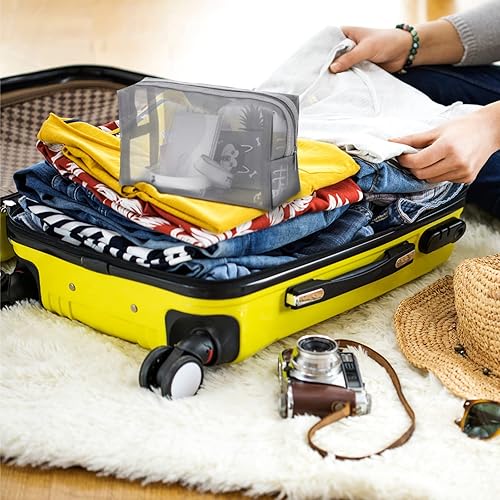 Miniatura 6 de 3 piezas de malla para cosméticos, bolsas de maquillaje de malla, bolsa de malla con cremallera para oficina, accesorios de viaje, 3 tamaños, Negro,