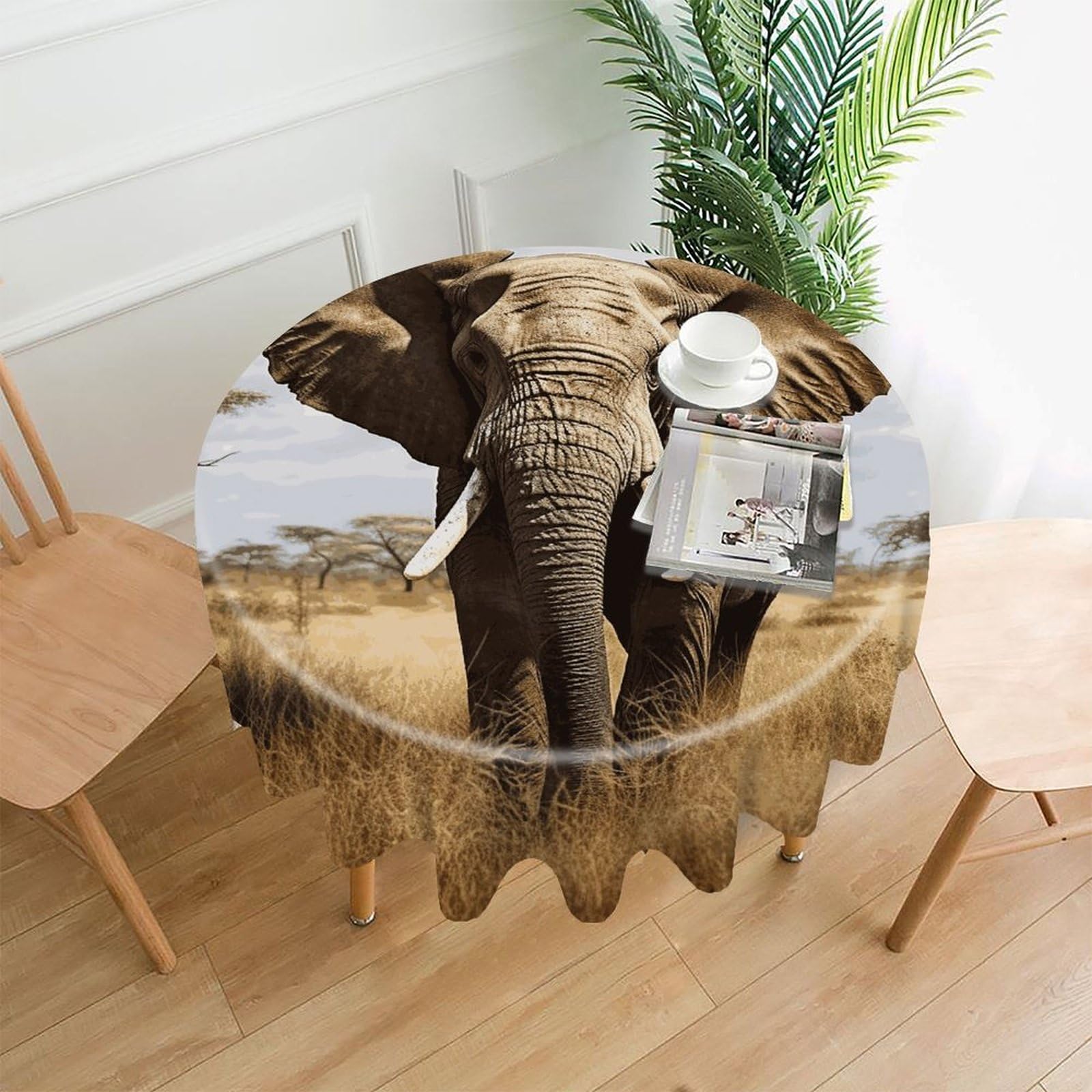 VstaDank Elephant Table Cloth Fashions Washable Round Tablecloth Decorative Table Cover Comfortable Straight Edge Tablecover for Dining Kitchen Party Outdoor 60 Inch