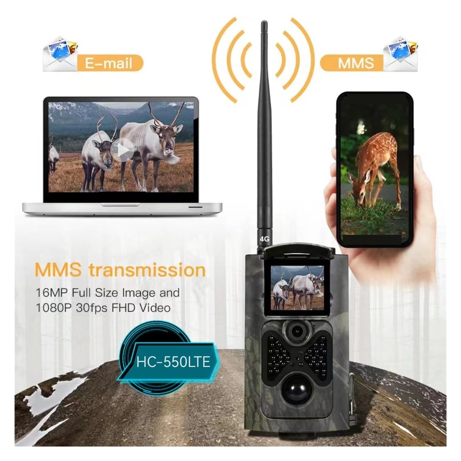 Kamera leśna, Kamera Myśliwska 4G Trail HC-550LTE 20MP Zdjęcie Śledzenie Wideo Kamery Do Gier Pułapka Nadzór Noktowizyjna(With 32GB card)