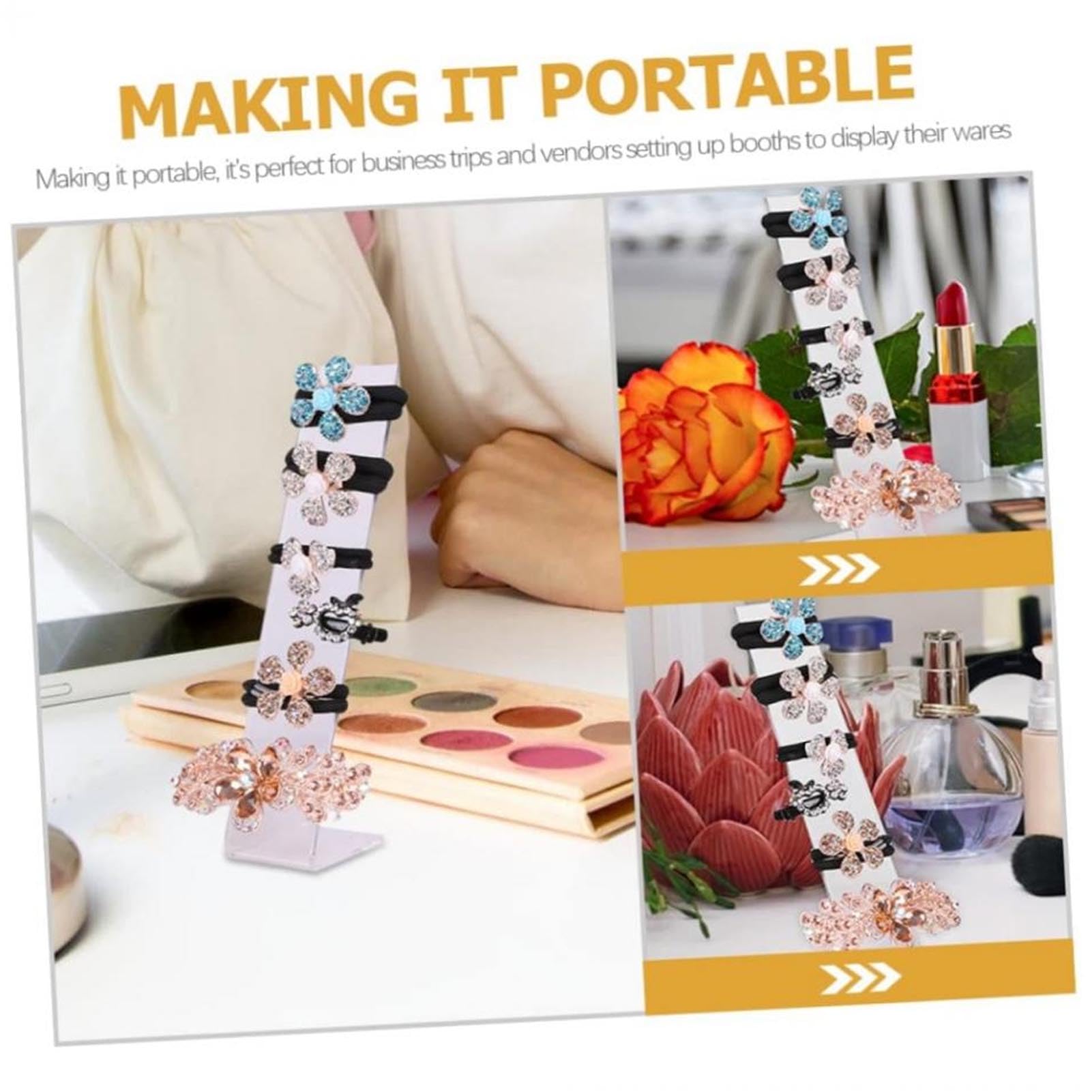 HERCHR Acrylic Scrunchie Holder Stand 4Pcs Clear Hair Tie Organizer Storage 7.9x1.8x2.0in Hair Bow Storage Scrunchy Display Organiser for Vertical Jewelry Bracelet Hairties - Image 3