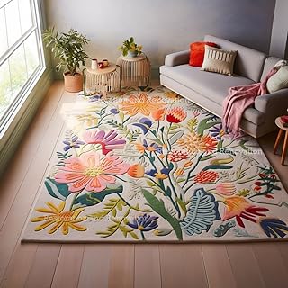 Handmade Wool Floral Area Rug for Living Room | Elegant Flower Garden De...