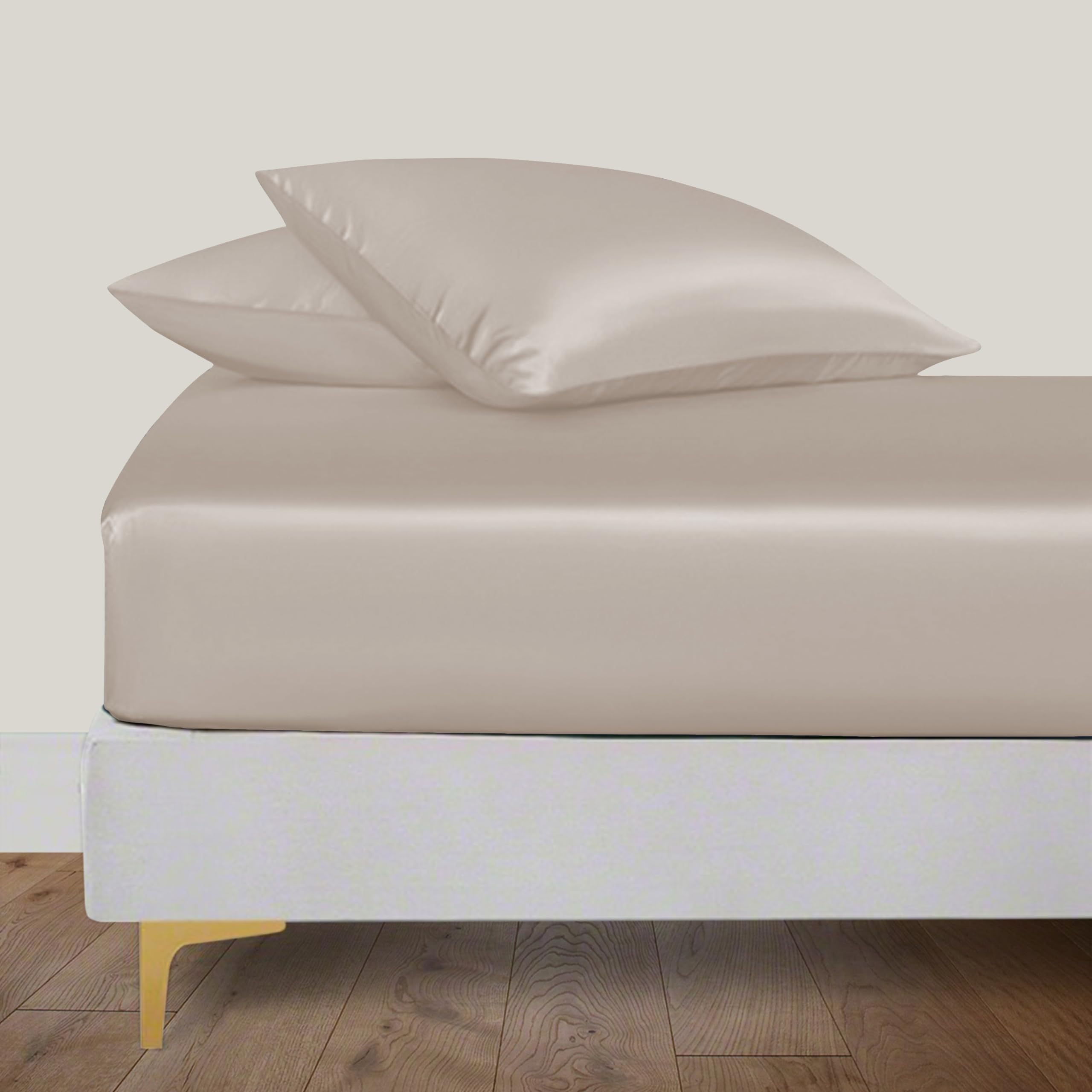 LINENWALAS Organic Vegan Bamboo Fitted Sheet with Pillowcase, Deep Pocket 16 Inch Softest, Silky Cool Bamboo Bedding Emperor Size 1 Fitted Sheet and 2 Pillowcase (79x79 Inches, Taupe) โ image 1