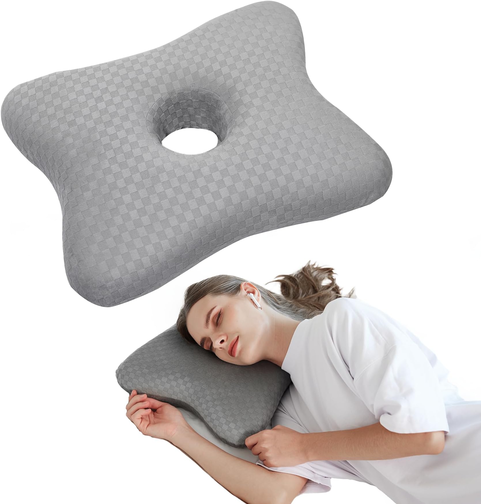 Holey Pillows Ergonomic Firm Memory Foam Ear Pillow with