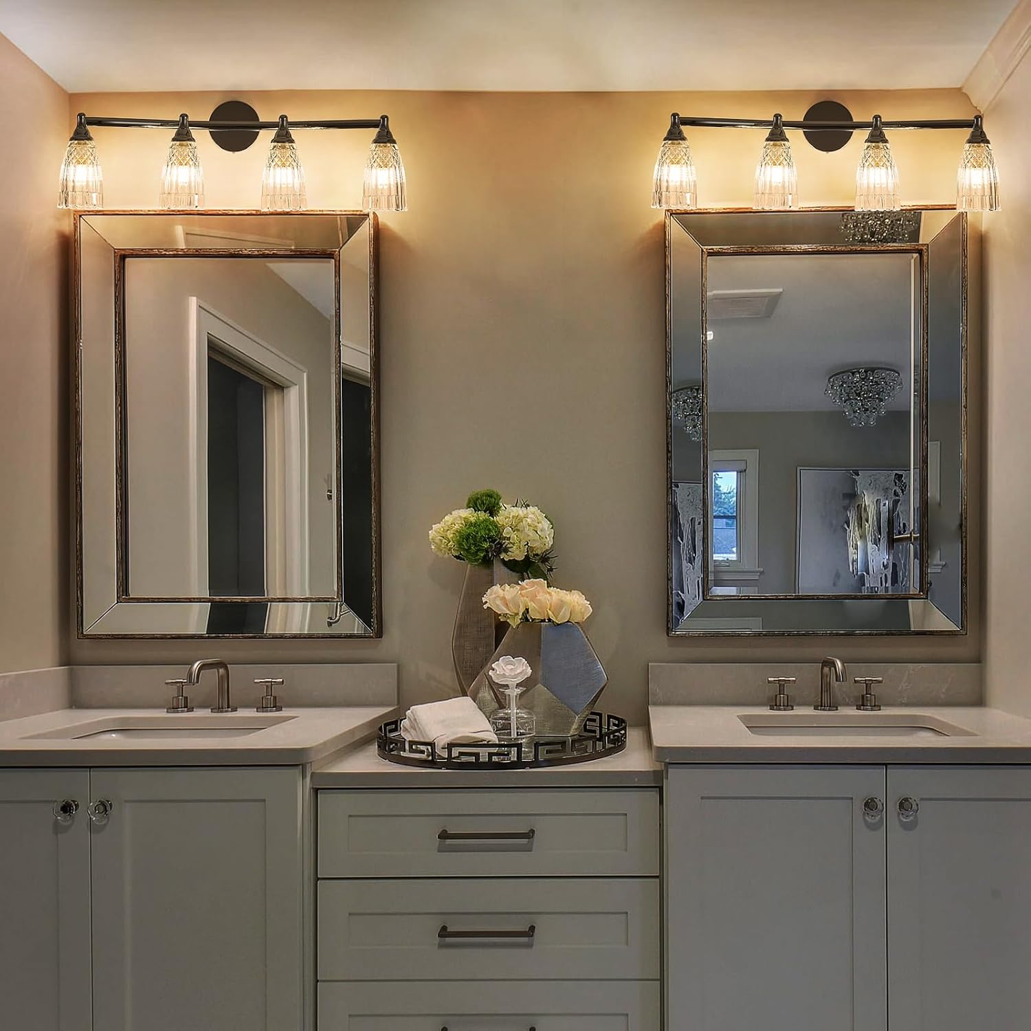 HDDFL Chrome Bathroom Vanity Light Fixture 4 Lights Modern Glass Wall Sconce for Bedroom Bath Living Room Hallway