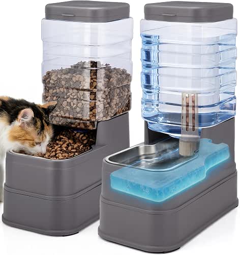 2 Pack Automatic Cat Feeder and Water Dispenser 1.3Gallon Dog