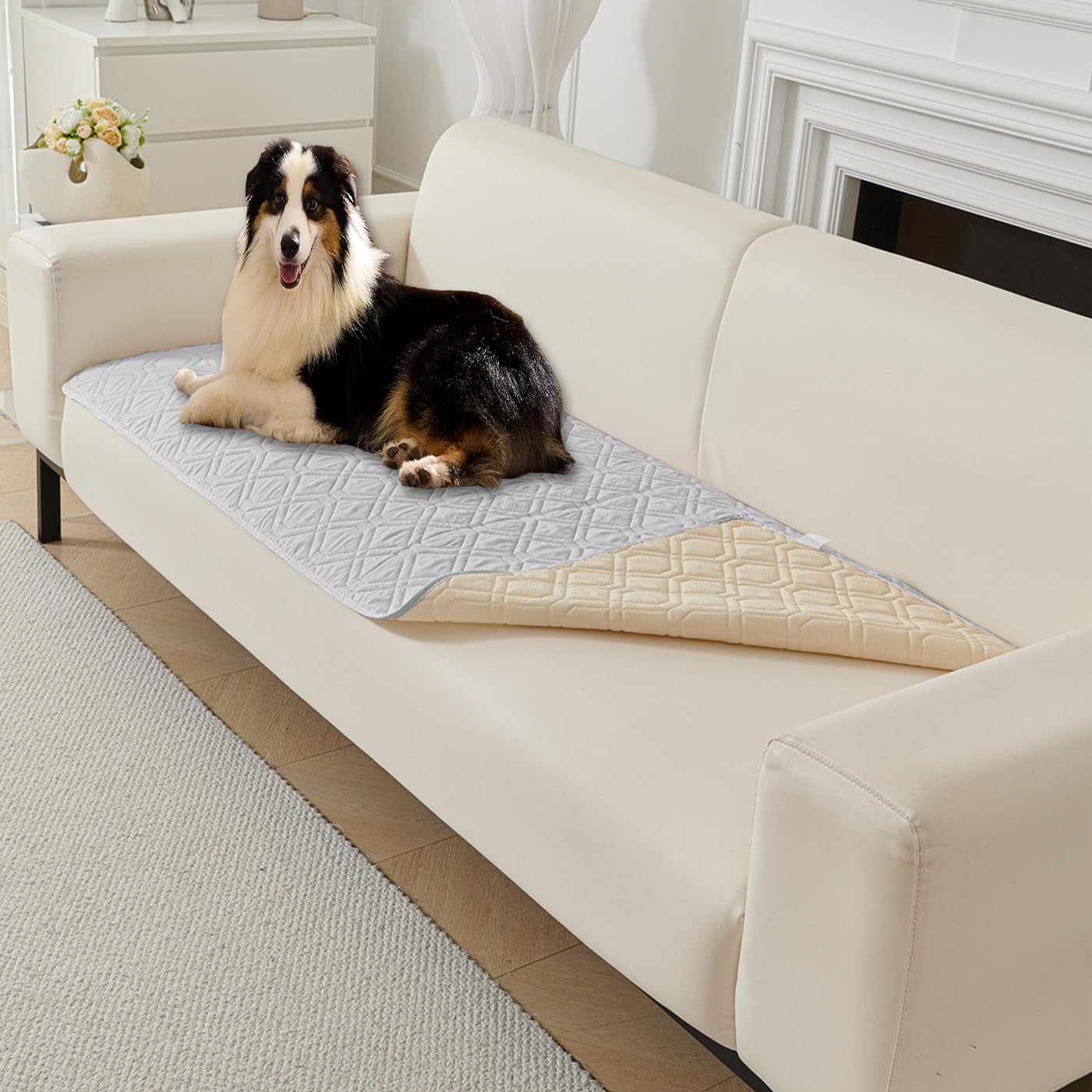 Manta extra grande antideslizante para perros, impermeable, lavable, funda para cama de perro, manta para mascotas, para coche, sofá, cama, suelo (A-gris claro, 210 x 305 cm)