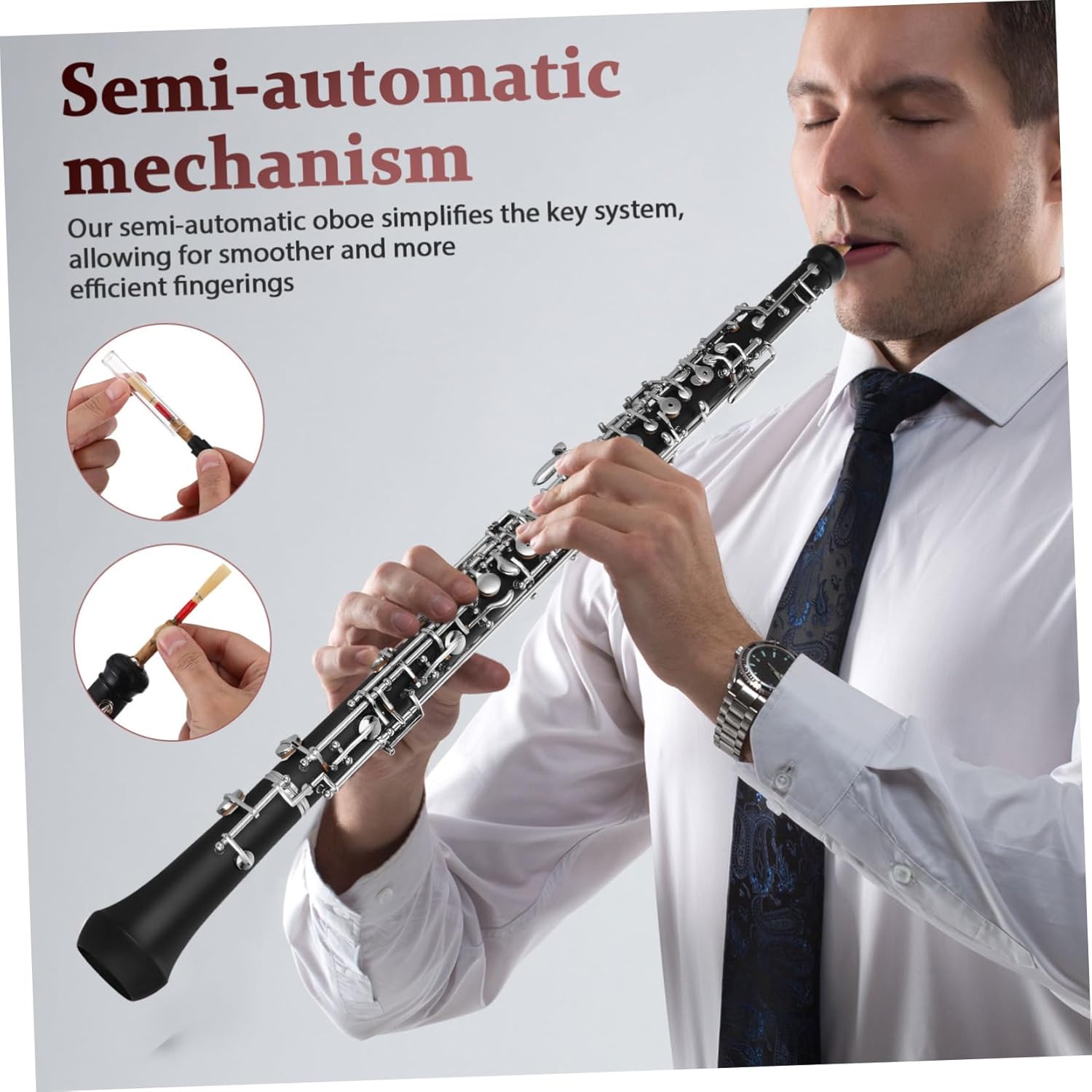 VICASKY 1 Set Key Oboe Instrument Semi Automatic Keys Woodwind for Professionals Durable Composite Wood with Accessories for Orchestra Performance