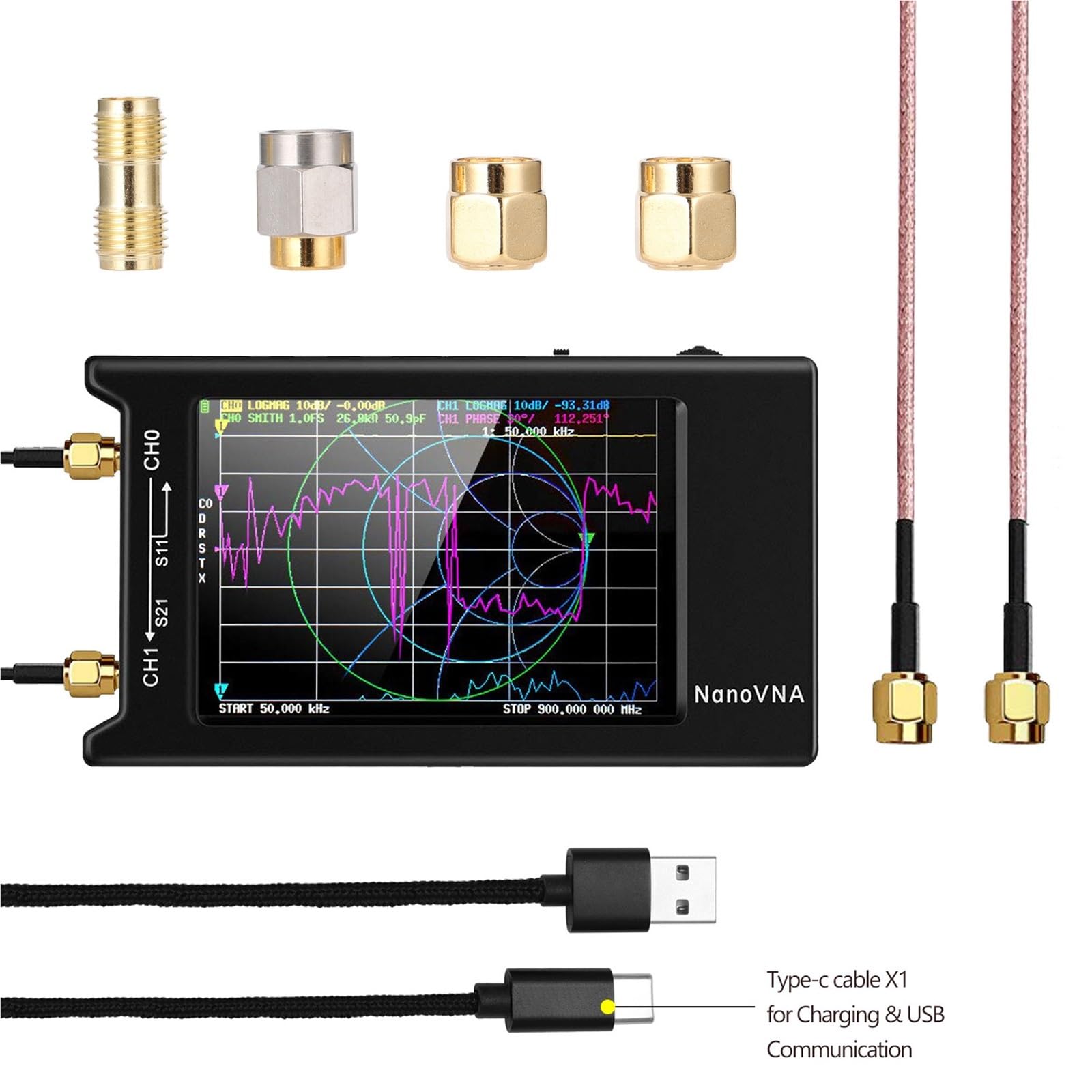 Netzwerkanalysator, Vektor-Netzwerk-Antennenanalysator 4" Display 10KHz-1,5GHz