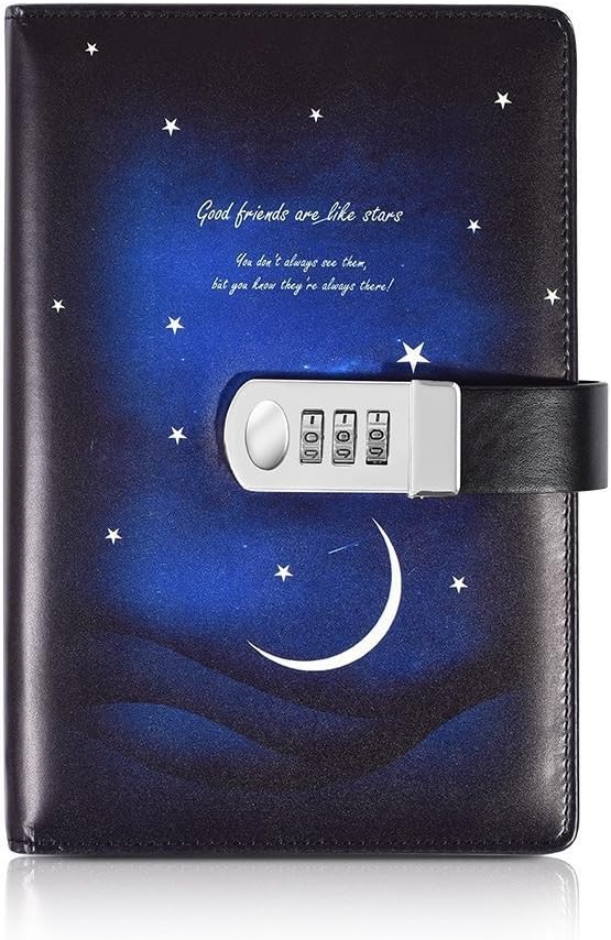 ToiM Sky Theme Journal with Password Lock, A5 PU Diary with Combination Lock Secret Notebook (C)